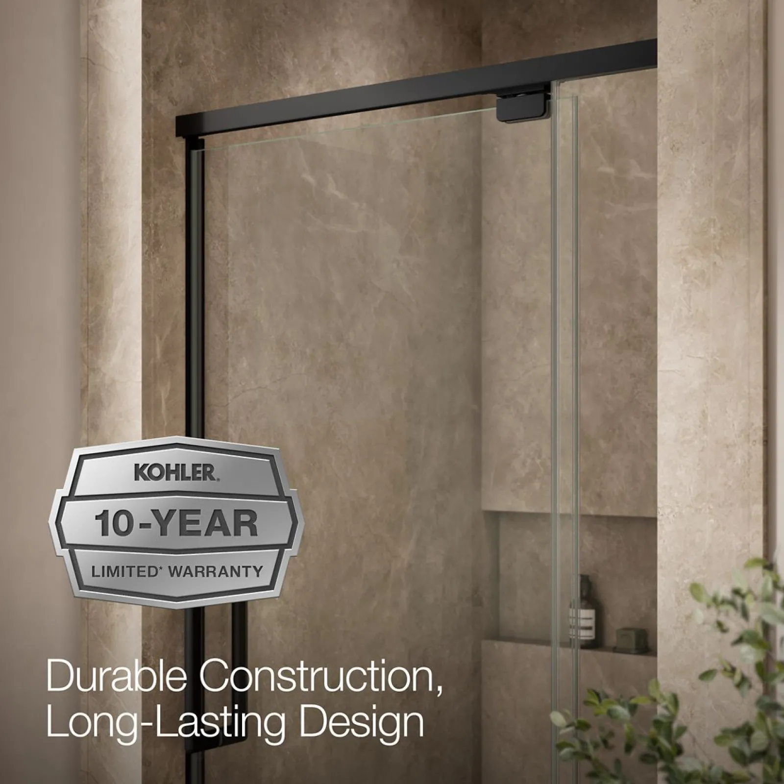 36"-42" W x 76" H pivot shower door with 5/16"-thick Crystal Clear glass^Kohler Outlet
