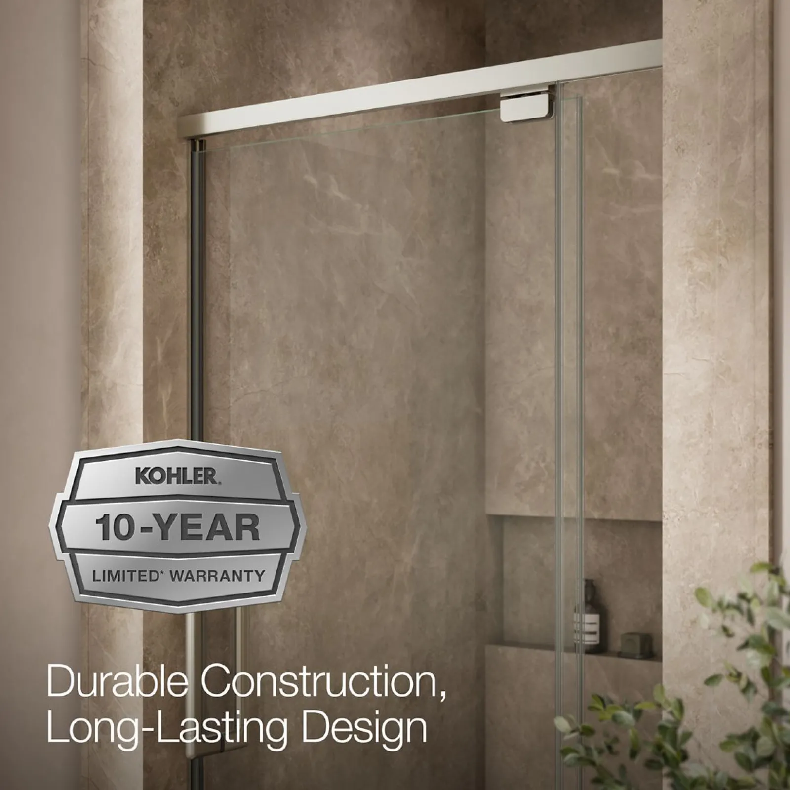 36"-42" W x 76" H pivot shower door with 5/16"-thick Crystal Clear glass^Kohler Outlet