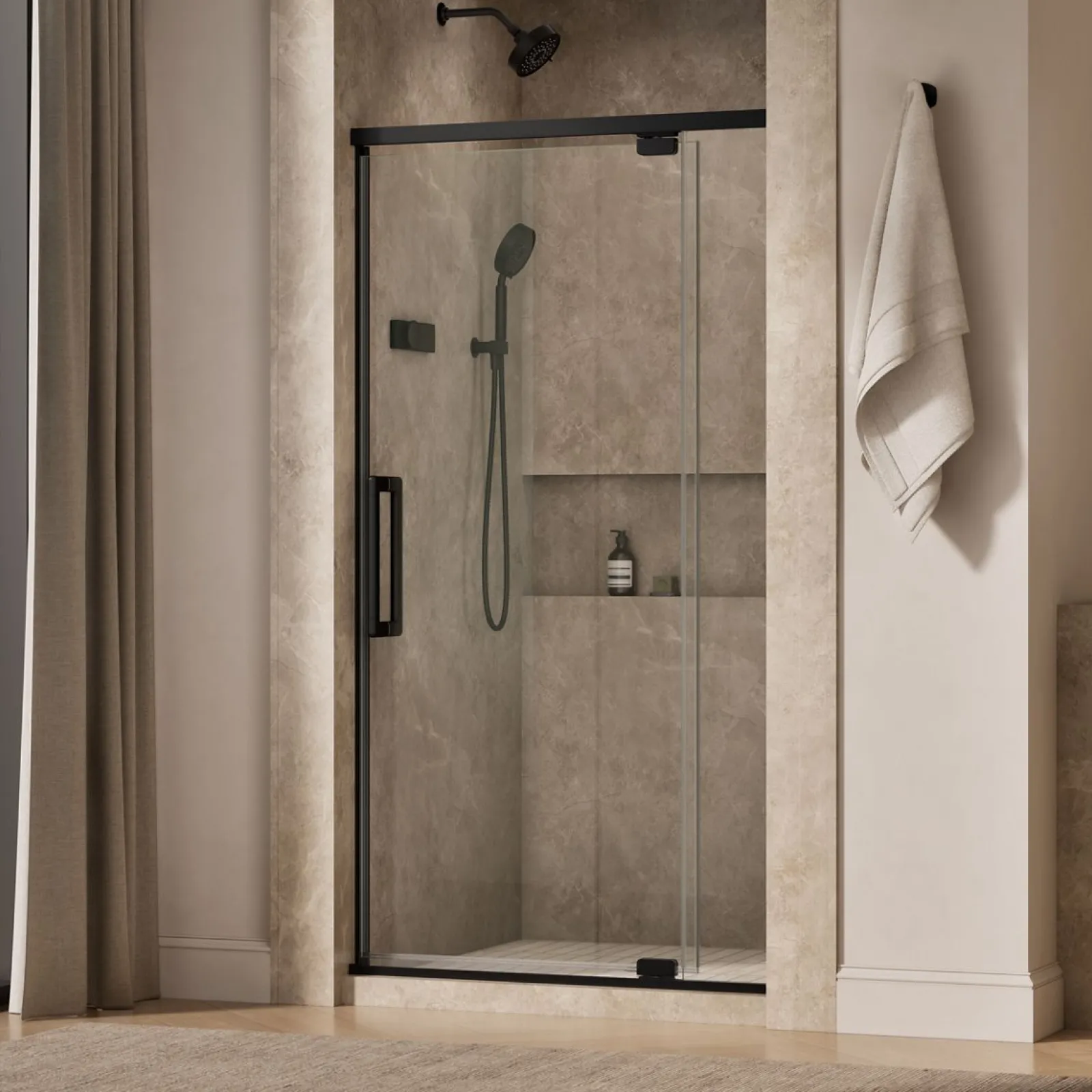 36"-42" W x 76" H pivot shower door with 5/16"-thick Crystal Clear glass^Kohler Outlet