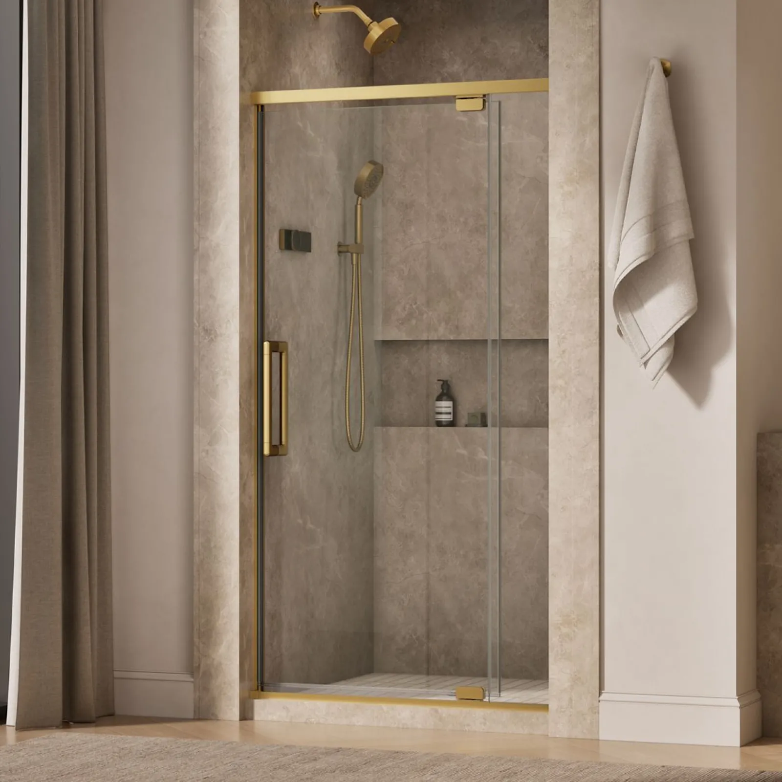 36"-42" W x 76" H pivot shower door with 5/16"-thick Crystal Clear glass^Kohler Outlet