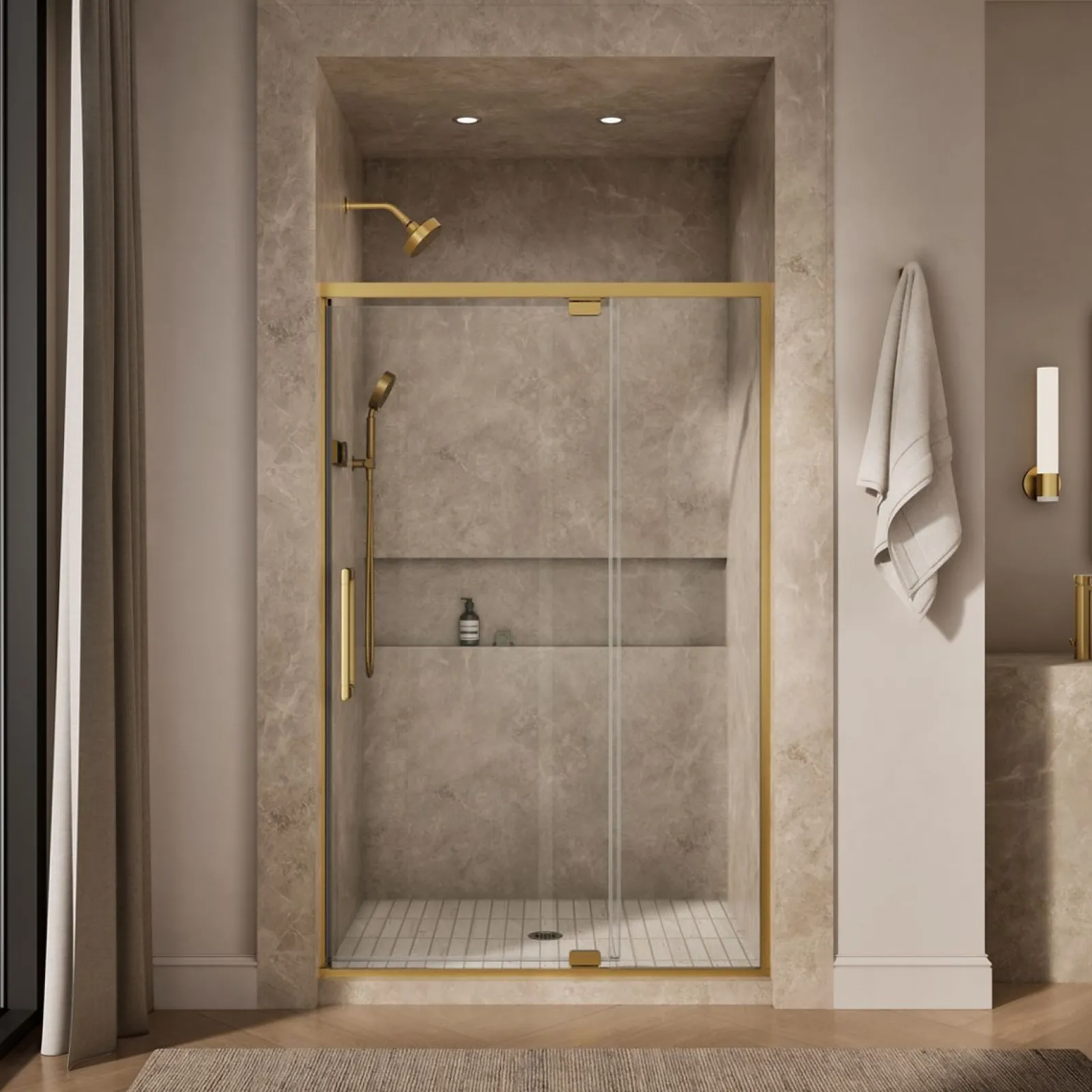 48"-54" W x 76" H pivot shower door with 5/16"-thick Crystal Clear glass^Kohler