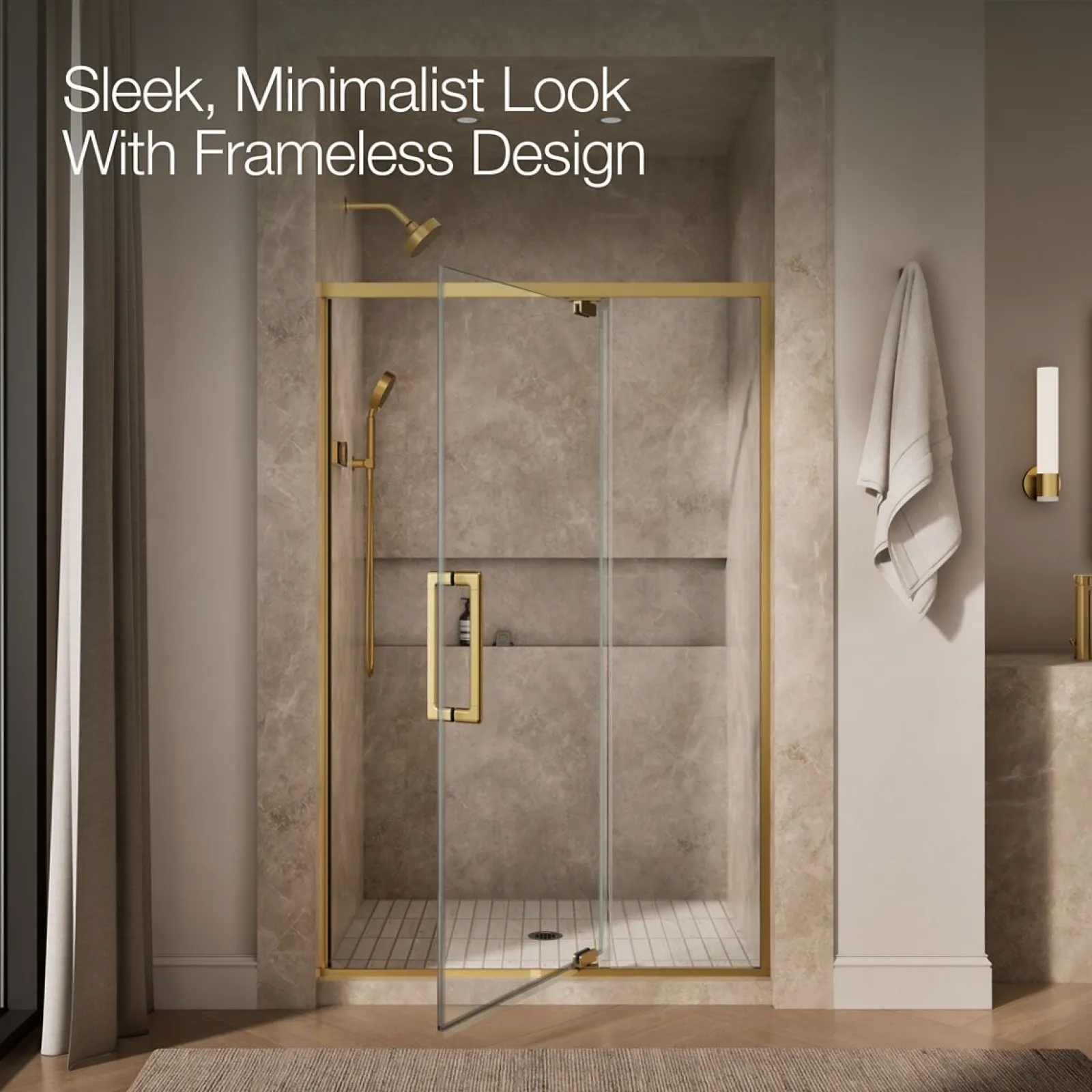 48"-54" W x 76" H pivot shower door with 5/16"-thick Crystal Clear glass^Kohler