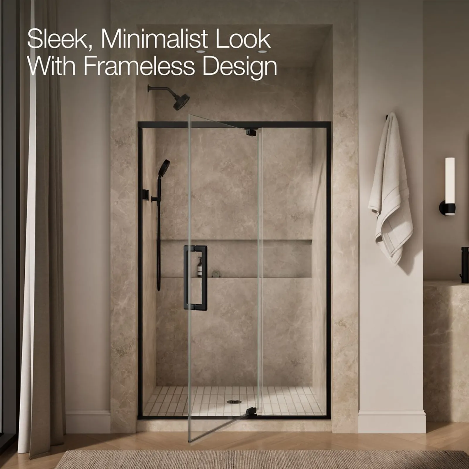 48"-54" W x 76" H pivot shower door with 5/16"-thick Crystal Clear glass^Kohler
