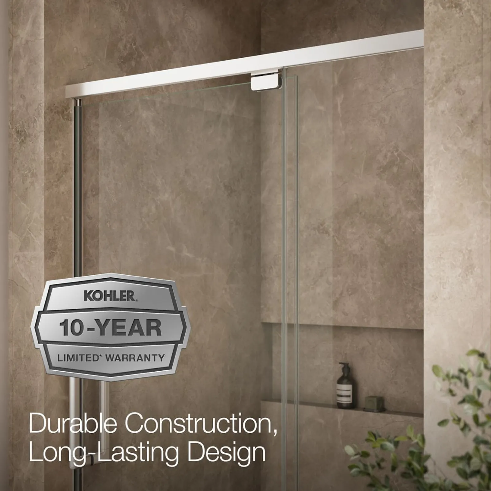 48"-54" W x 76" H pivot shower door with 5/16"-thick Crystal Clear glass^Kohler