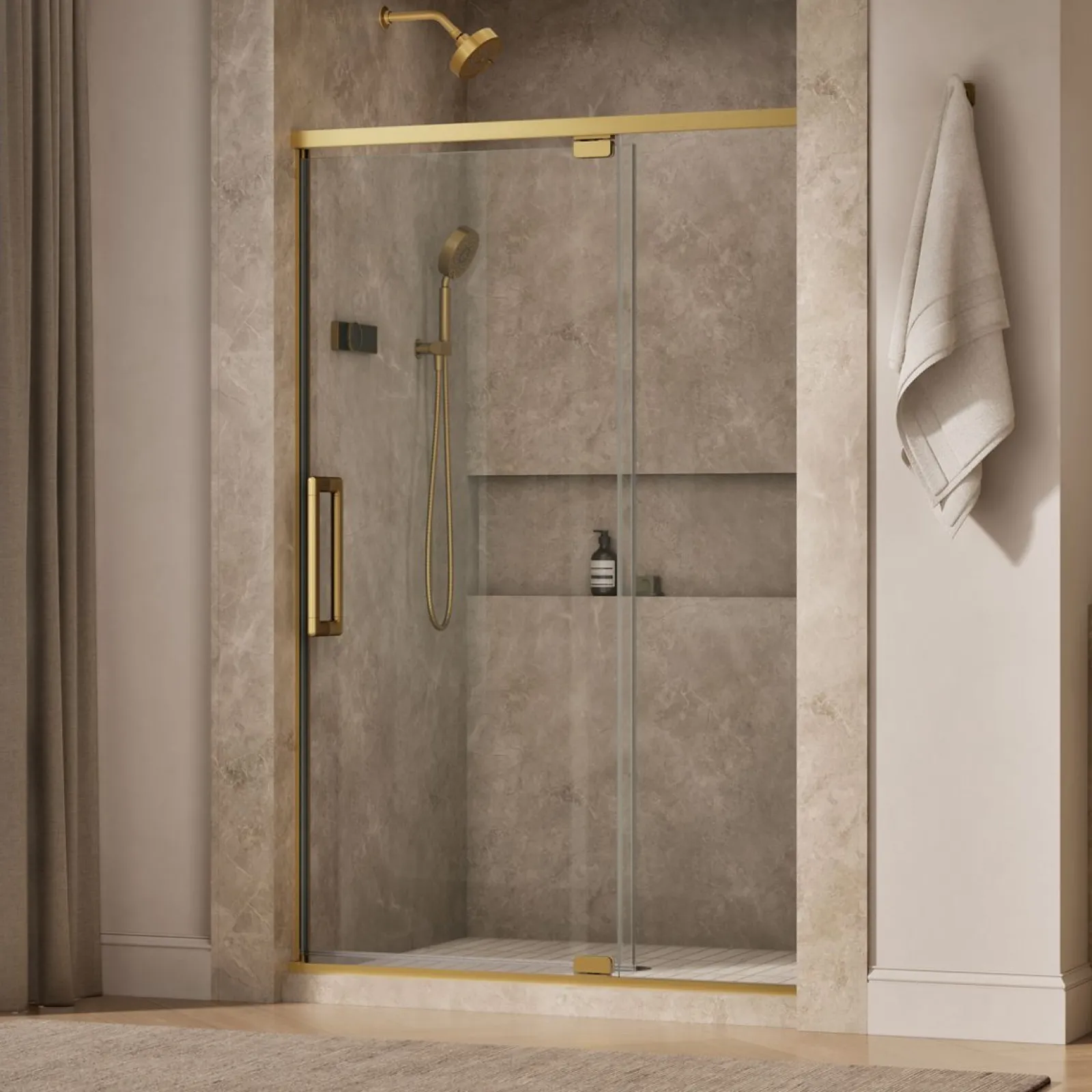 48"-54" W x 76" H pivot shower door with 5/16"-thick Crystal Clear glass^Kohler