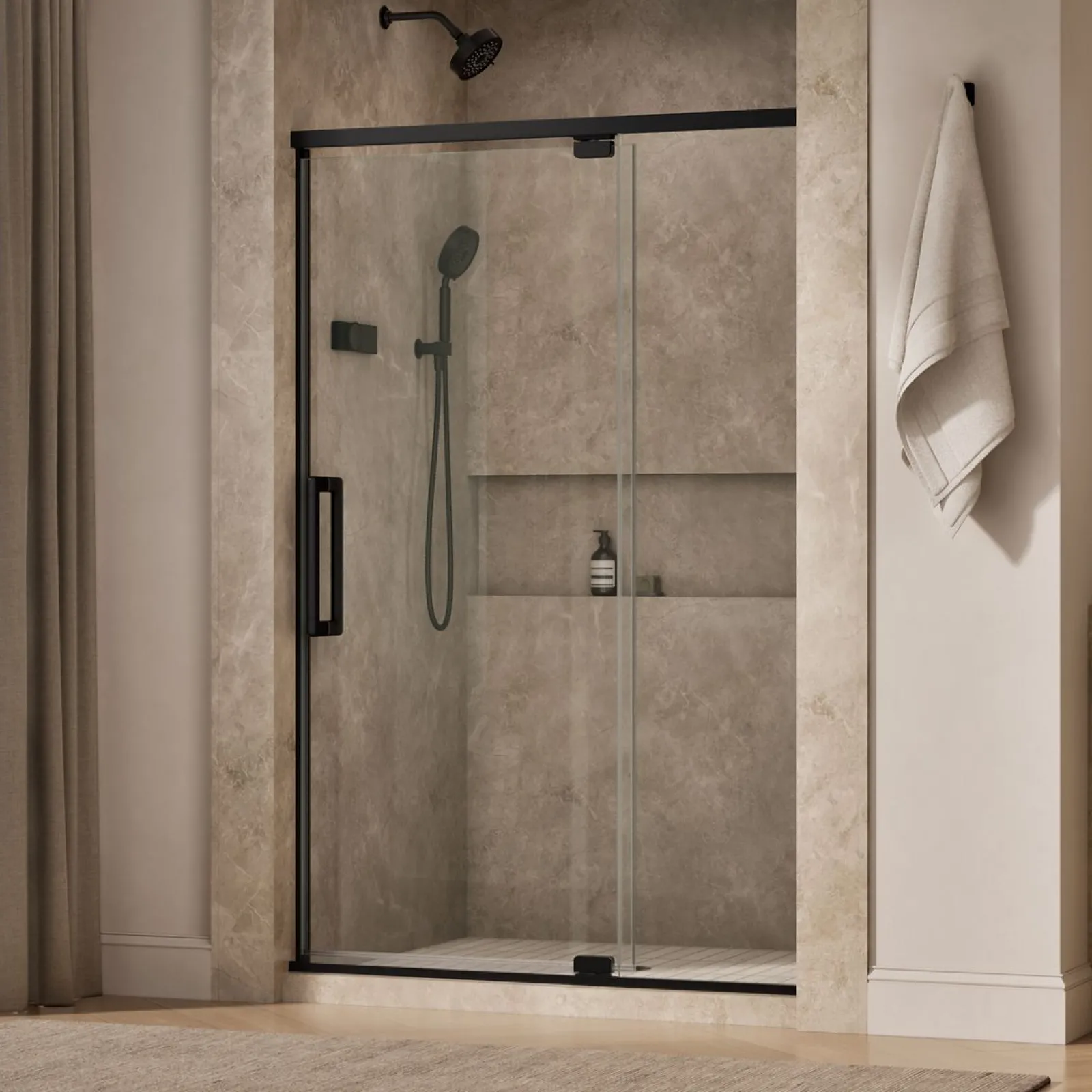 48"-54" W x 76" H pivot shower door with 5/16"-thick Crystal Clear glass^Kohler