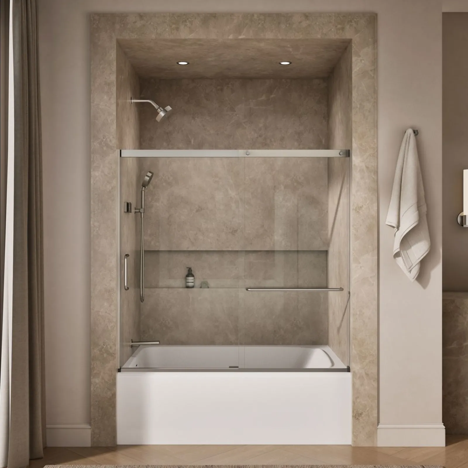 56-1/4"-59-5/8" W x 56-3/4" H sliding bath door with 5/16"-thick Crystal Clear glass^Kohler Best