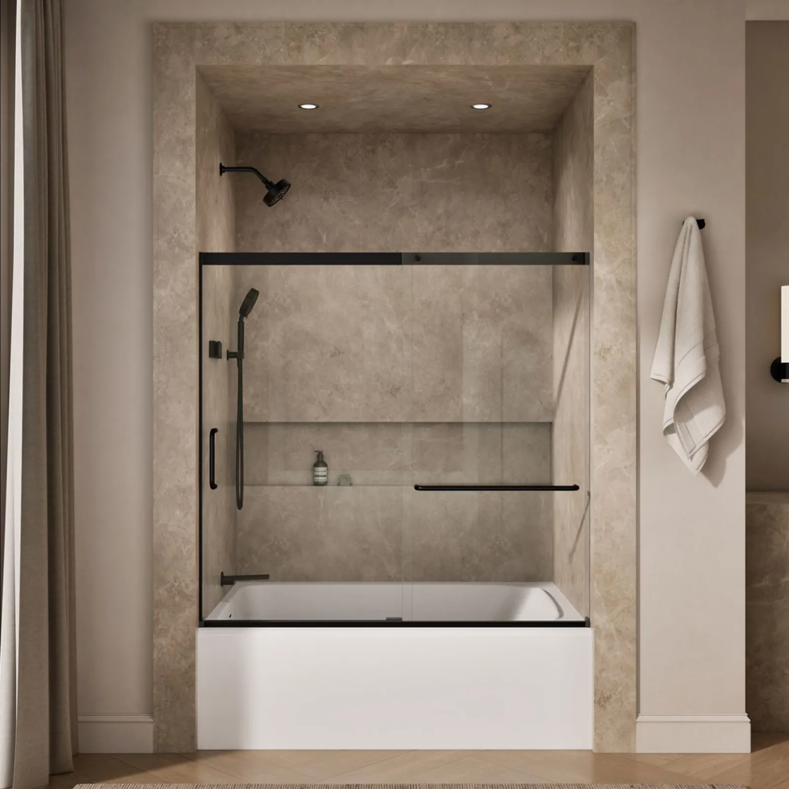 56-1/4"-59-5/8" W x 56-3/4" H sliding bath door with 5/16"-thick Crystal Clear glass^Kohler Best