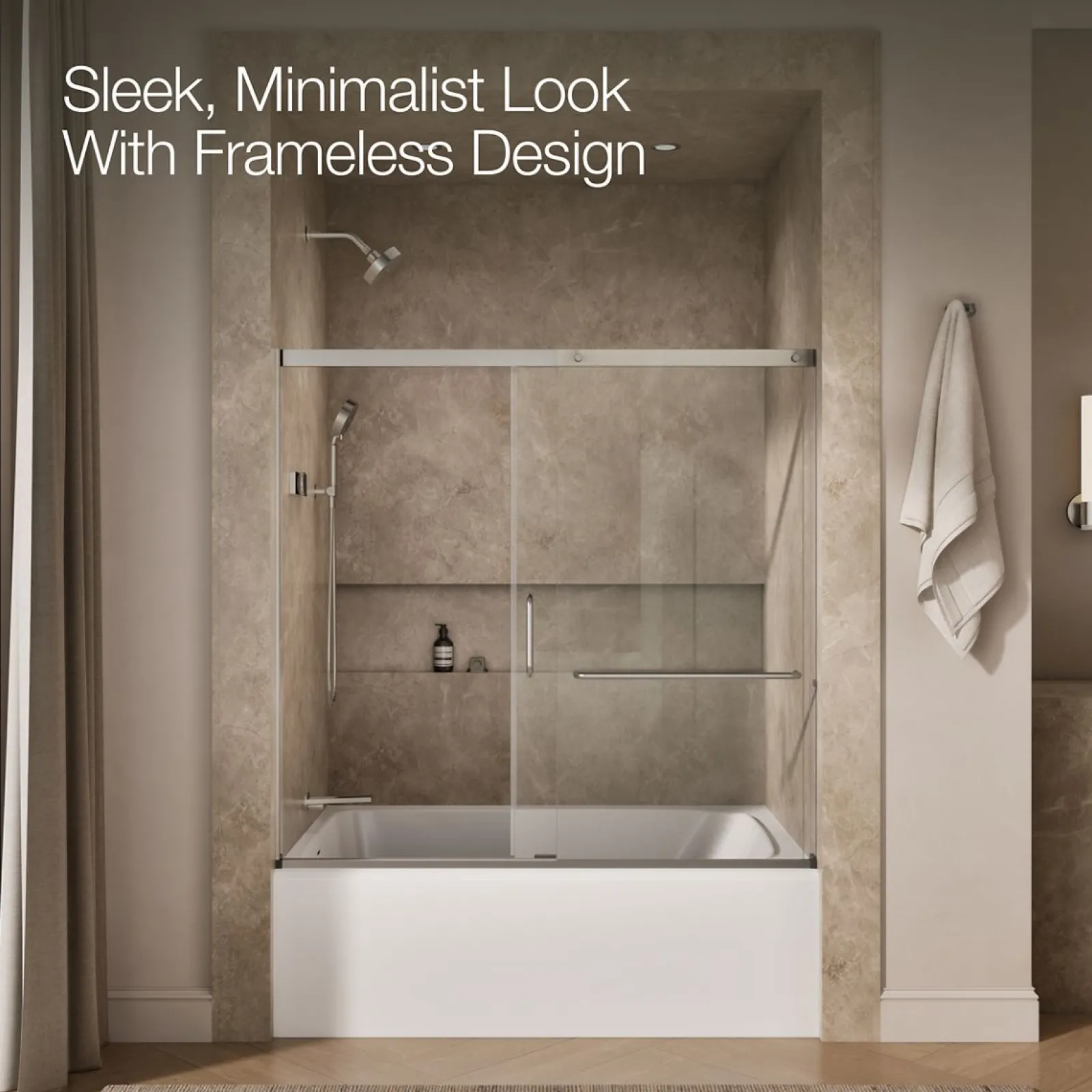 56-1/4"-59-5/8" W x 56-3/4" H sliding bath door with 5/16"-thick Crystal Clear glass^Kohler Best