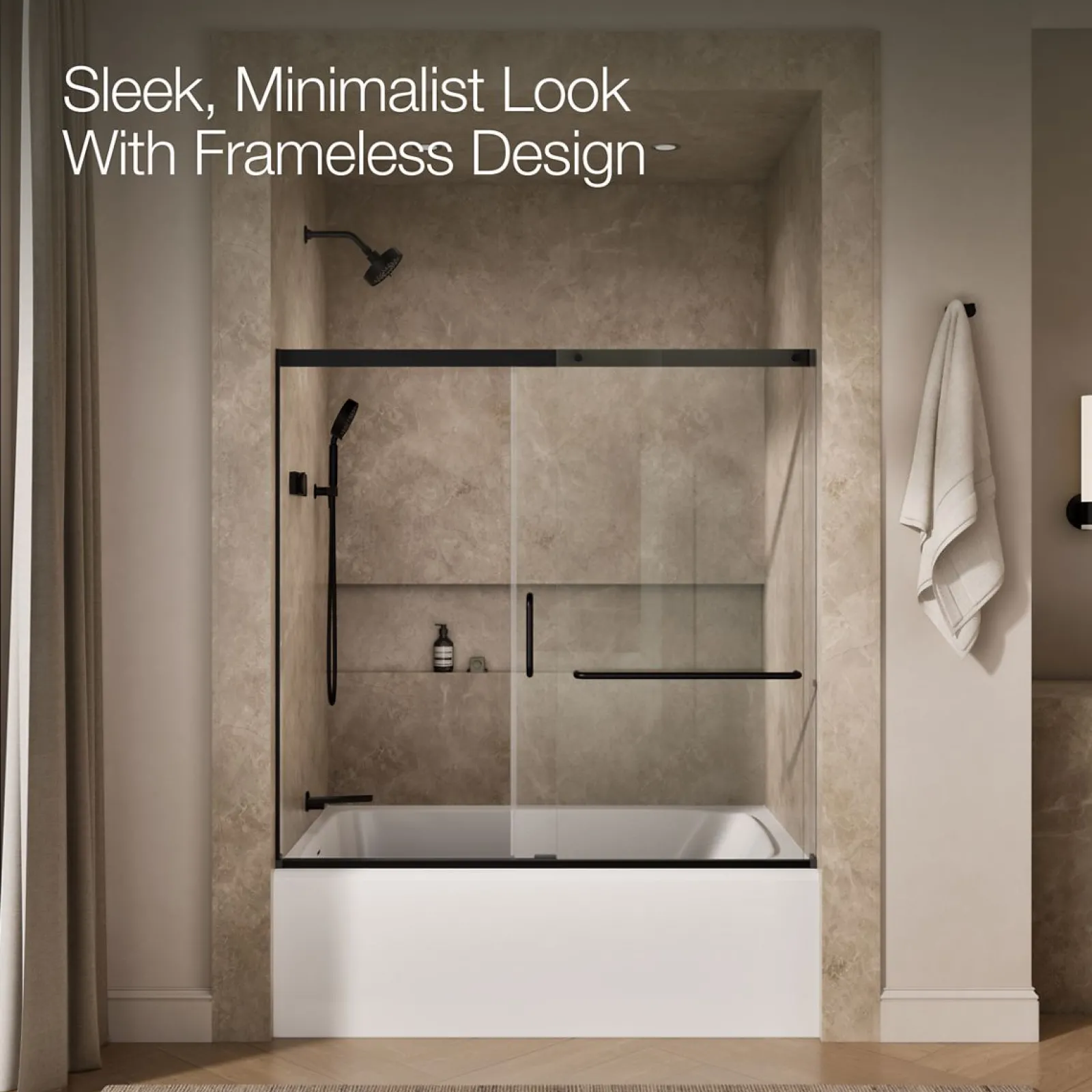 56-1/4"-59-5/8" W x 56-3/4" H sliding bath door with 5/16"-thick Crystal Clear glass^Kohler Best