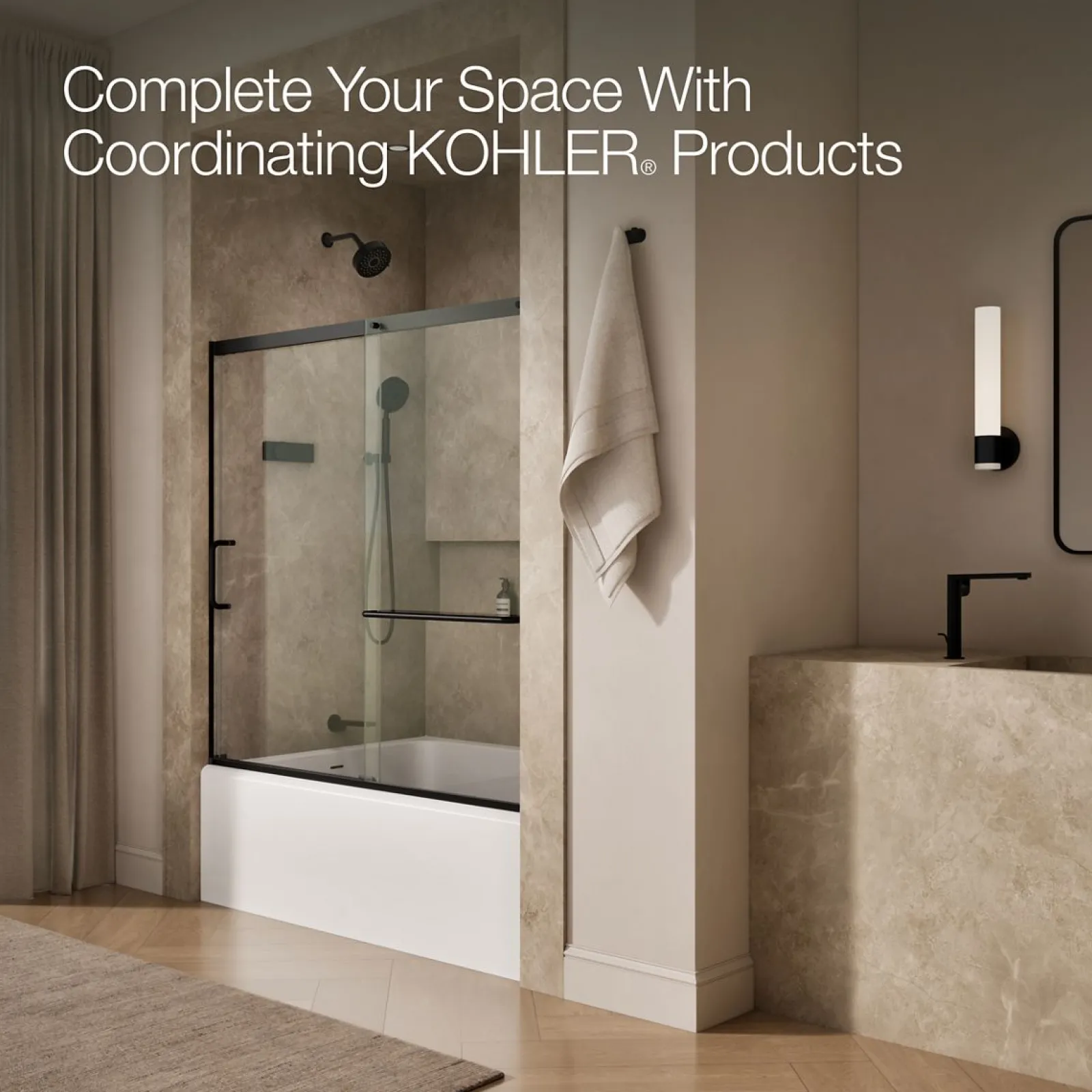 56-1/4"-59-5/8" W x 56-3/4" H sliding bath door with 5/16"-thick Crystal Clear glass^Kohler Best