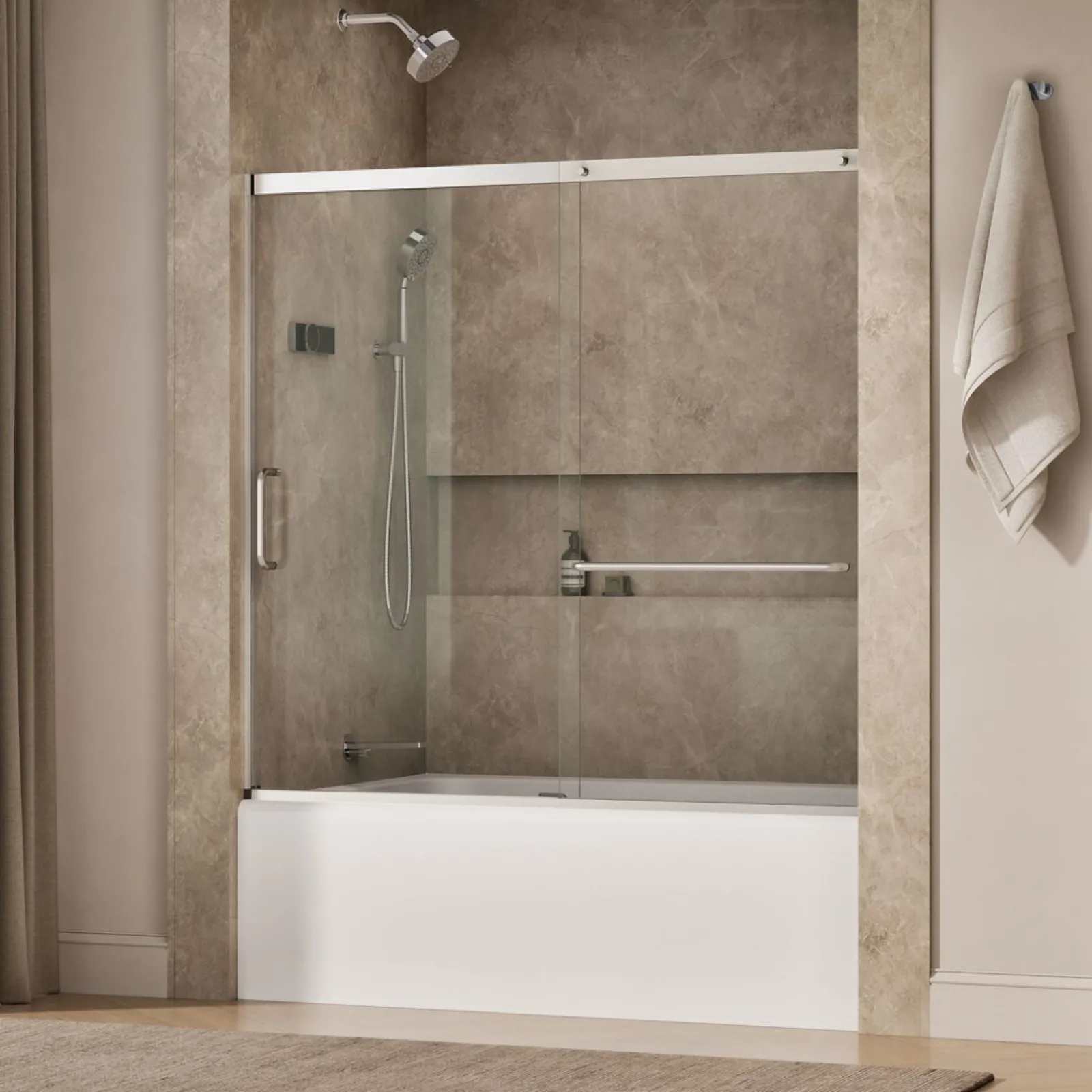 56-1/4"-59-5/8" W x 56-3/4" H sliding bath door with 5/16"-thick Crystal Clear glass^Kohler Best