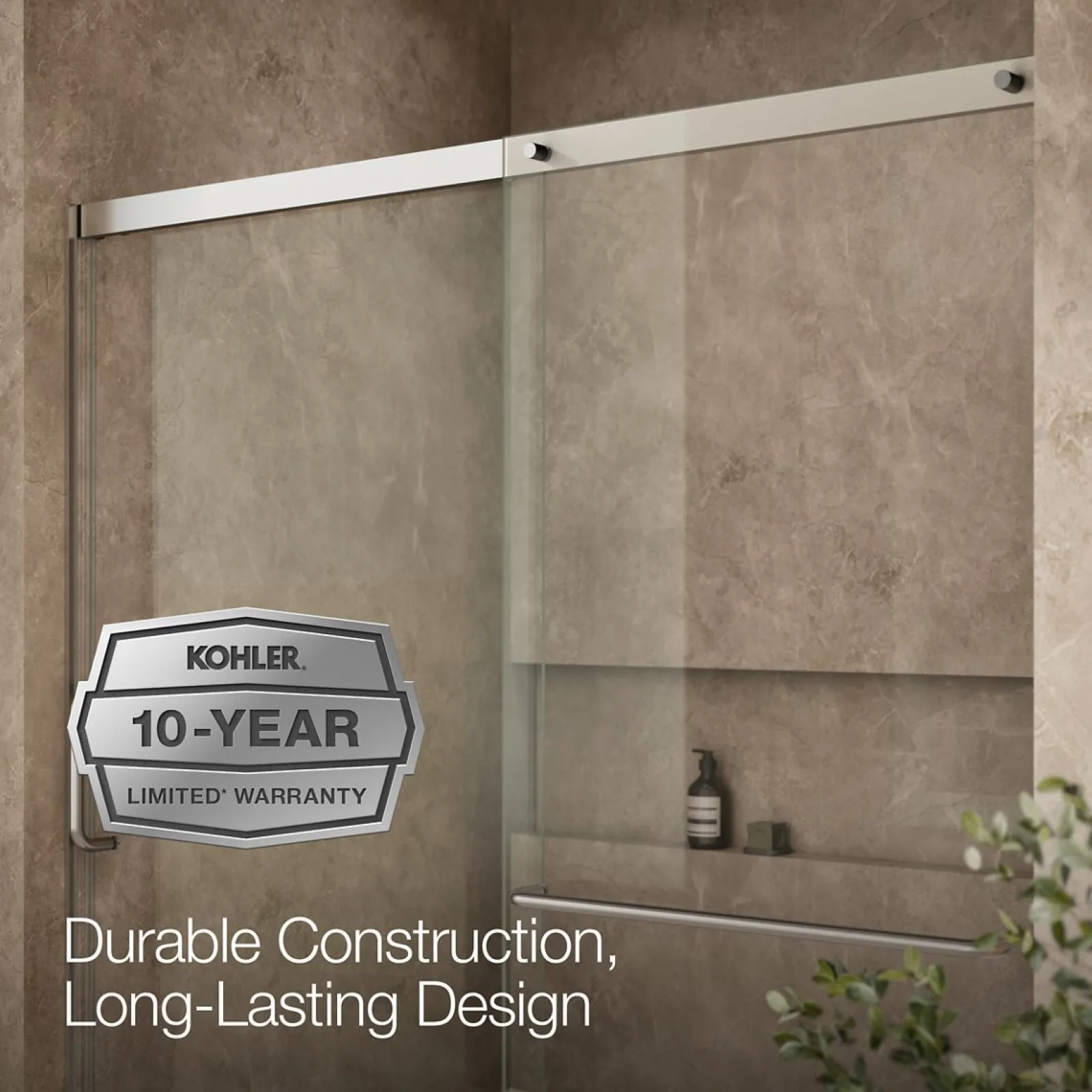 56-1/4"-59-5/8" W x 56-3/4" H sliding bath door with 5/16"-thick Crystal Clear glass^Kohler Best