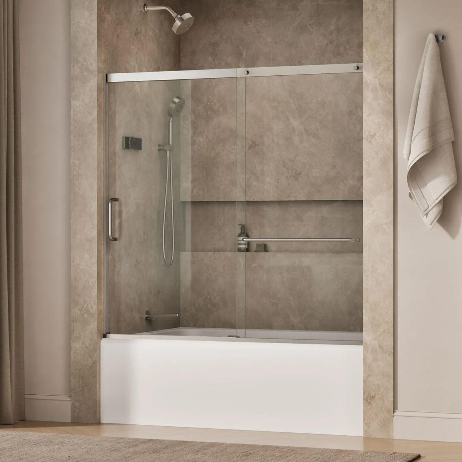 56-1/4"-59-5/8" W x 56-3/4" H sliding bath door with 5/16"-thick Crystal Clear glass^Kohler Best