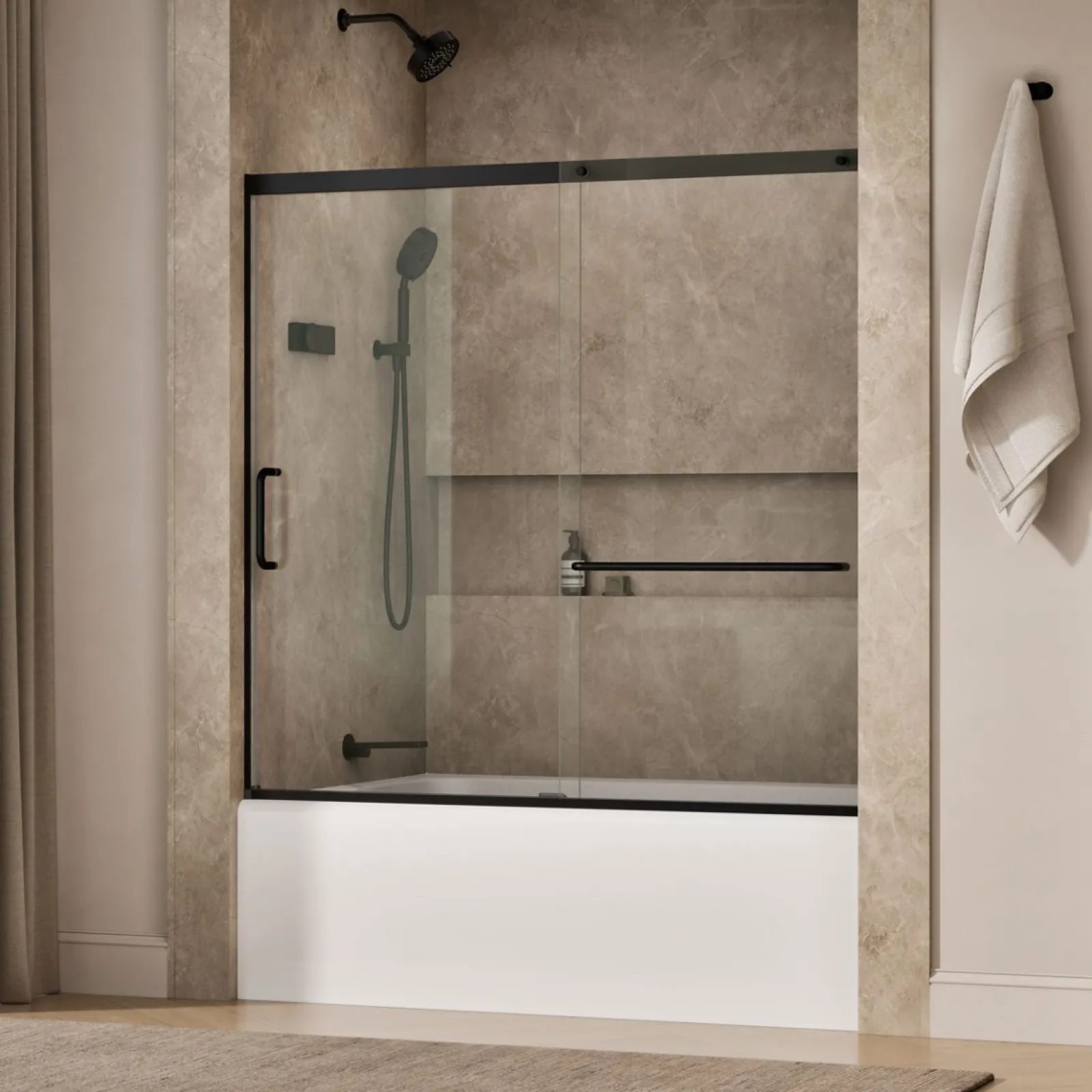 56-1/4"-59-5/8" W x 56-3/4" H sliding bath door with 5/16"-thick Crystal Clear glass^Kohler Best