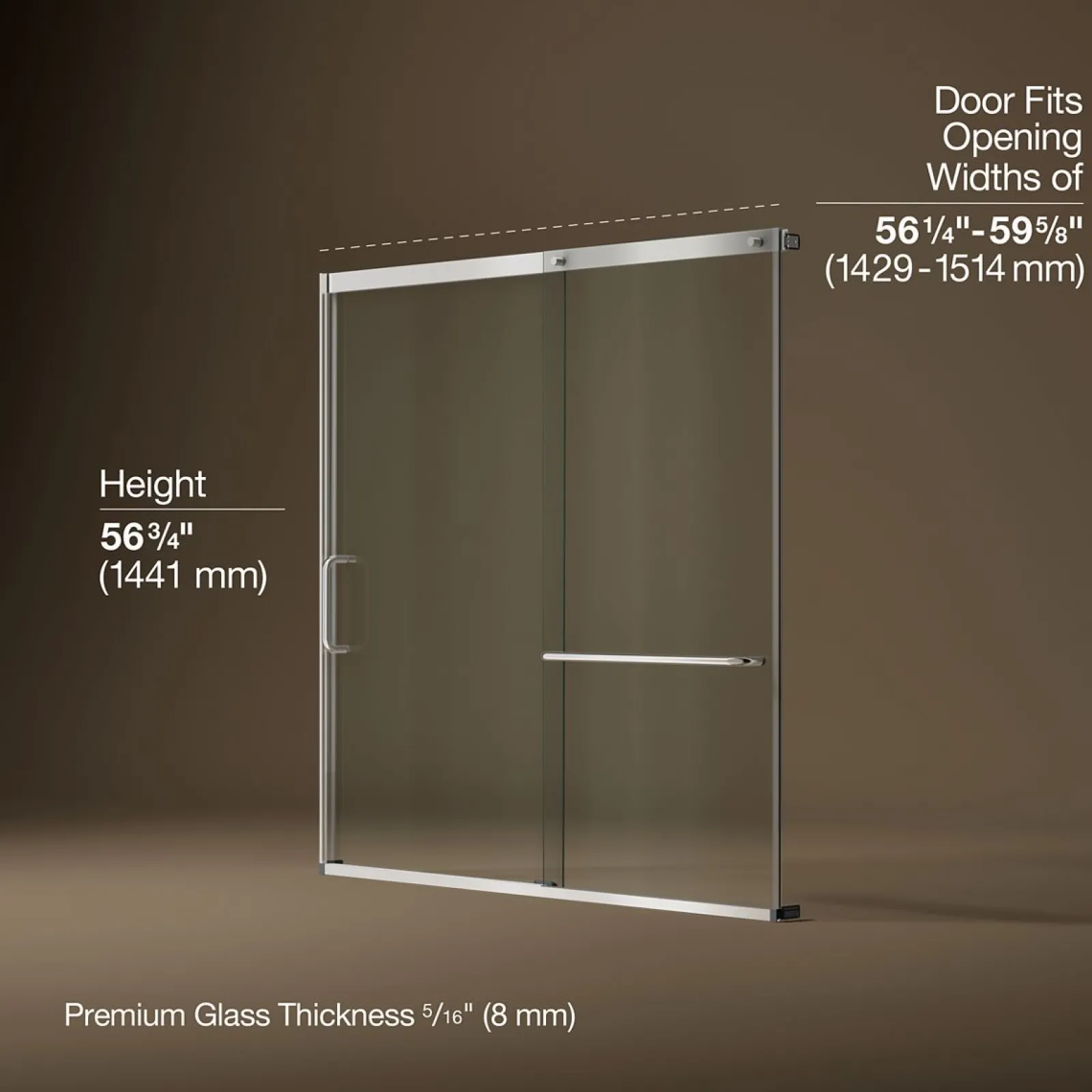 56-1/4"-59-5/8" W x 56-3/4" H sliding bath door with 5/16"-thick Crystal Clear glass^Kohler Best