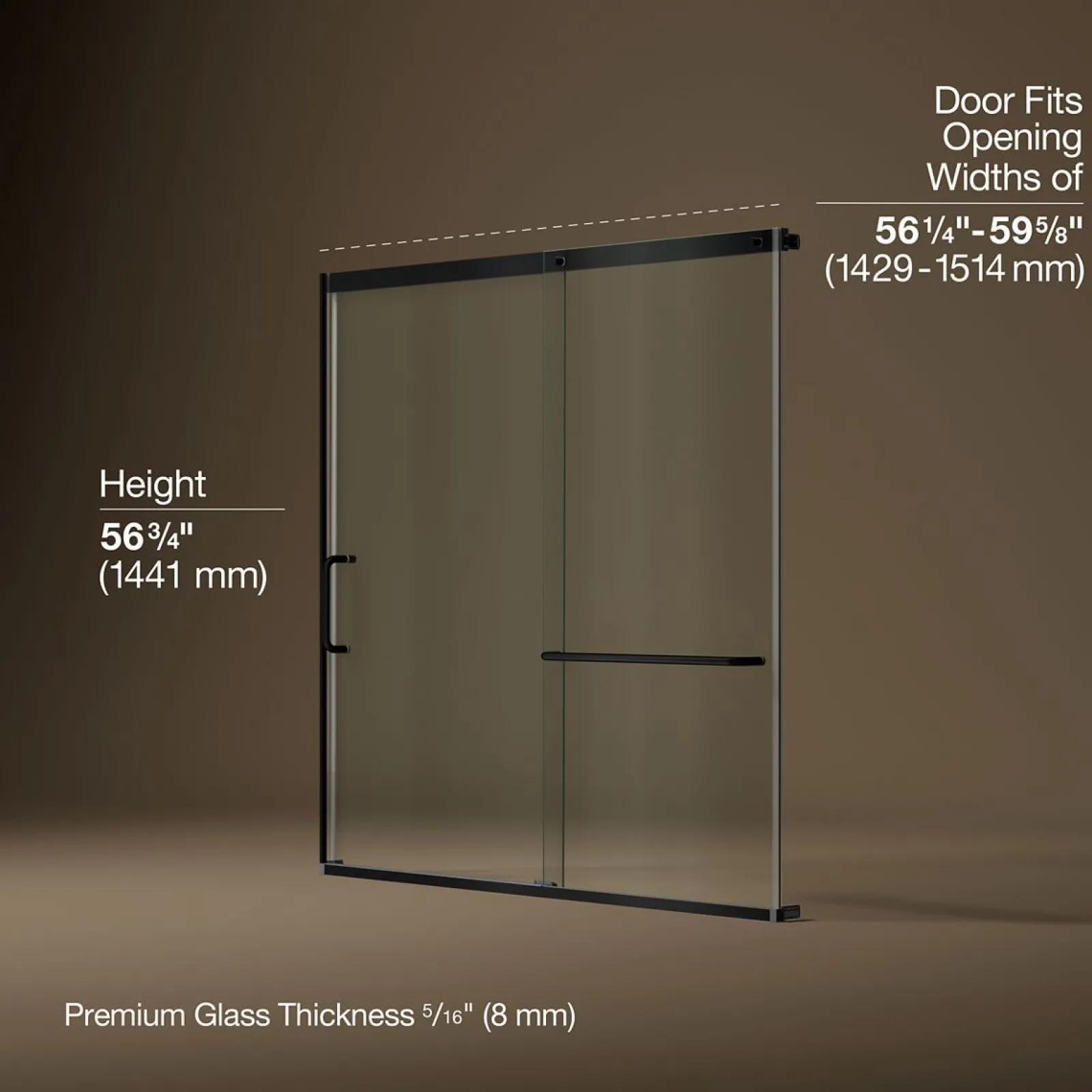 56-1/4"-59-5/8" W x 56-3/4" H sliding bath door with 5/16"-thick Crystal Clear glass^Kohler Best
