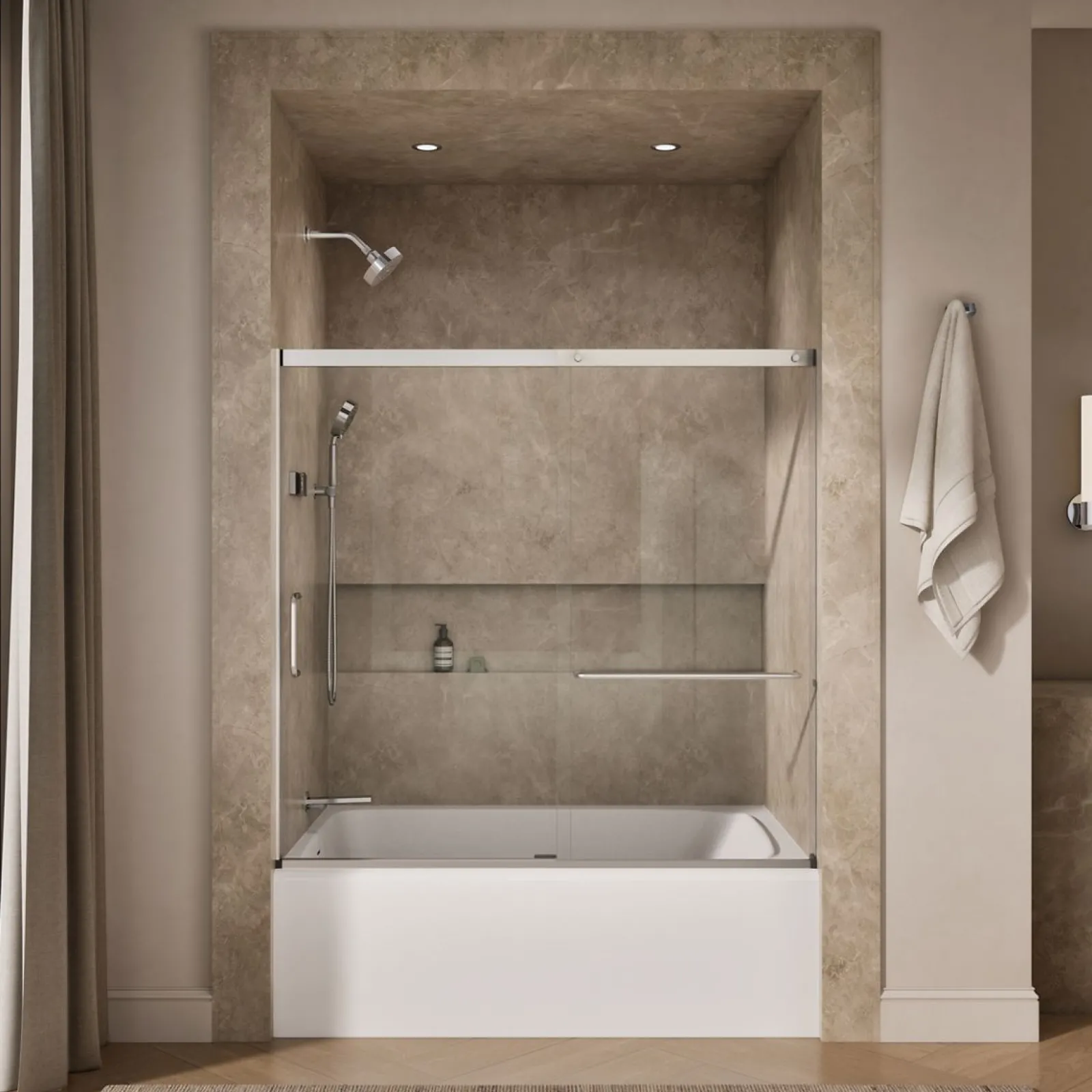 56-1/4"-59-5/8" W x 56-3/4" H sliding bath door with 5/16"-thick Crystal Clear glass^Kohler Best