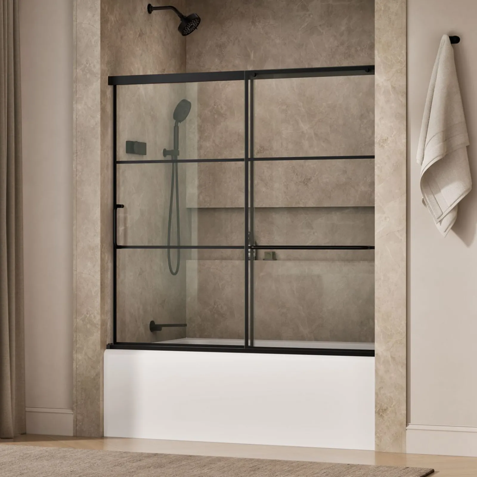 56-1/4"-59-5/8" W x 56-3/4" H sliding bath door with 1/4"-thick Crystal Clear glass^Kohler Outlet