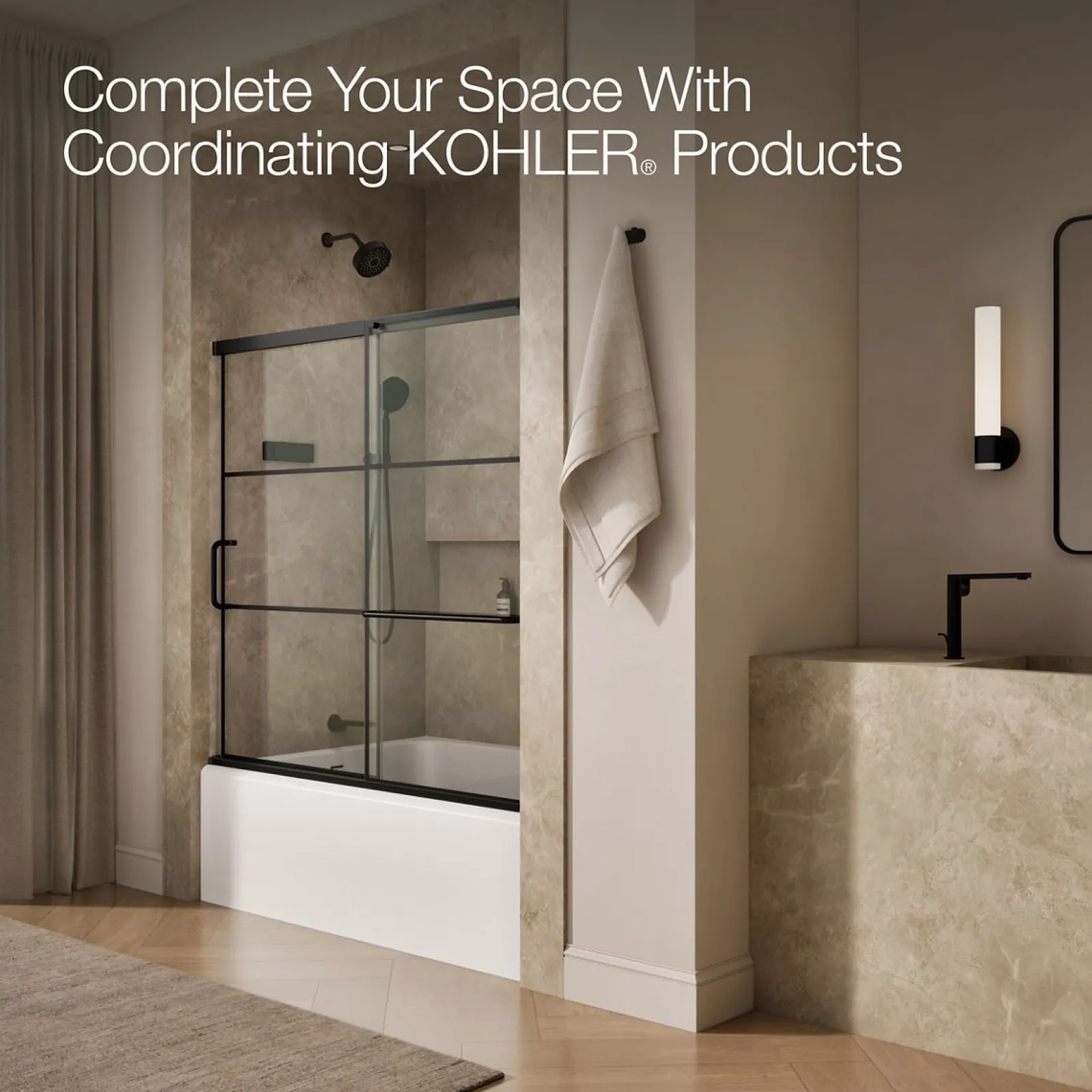 56-1/4"-59-5/8" W x 56-3/4" H sliding bath door with 1/4"-thick Crystal Clear glass^Kohler Outlet
