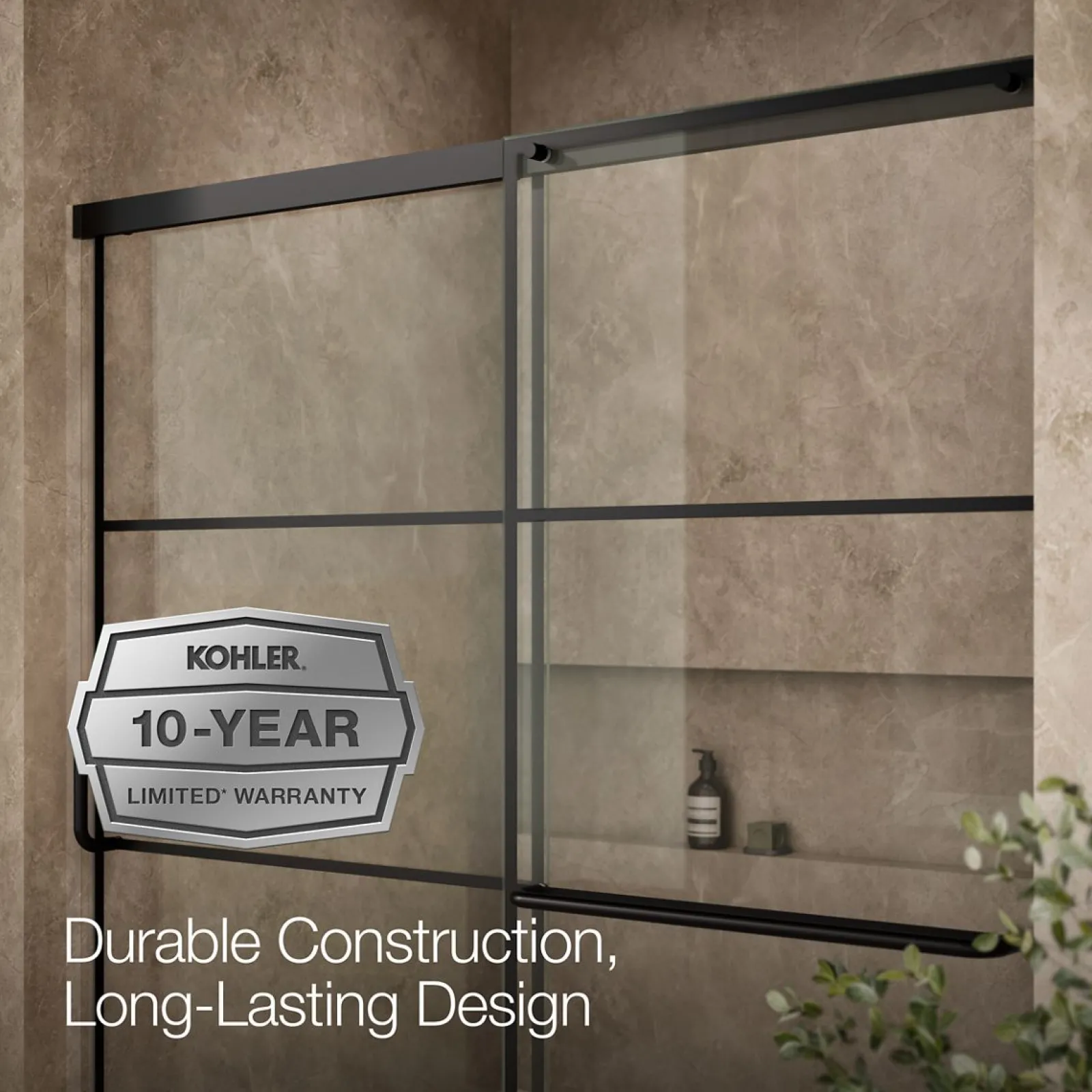 56-1/4"-59-5/8" W x 56-3/4" H sliding bath door with 1/4"-thick Crystal Clear glass^Kohler Outlet
