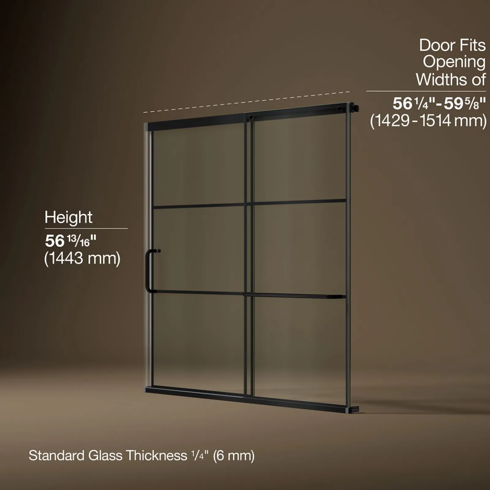 56-1/4"-59-5/8" W x 56-3/4" H sliding bath door with 1/4"-thick Crystal Clear glass^Kohler Outlet
