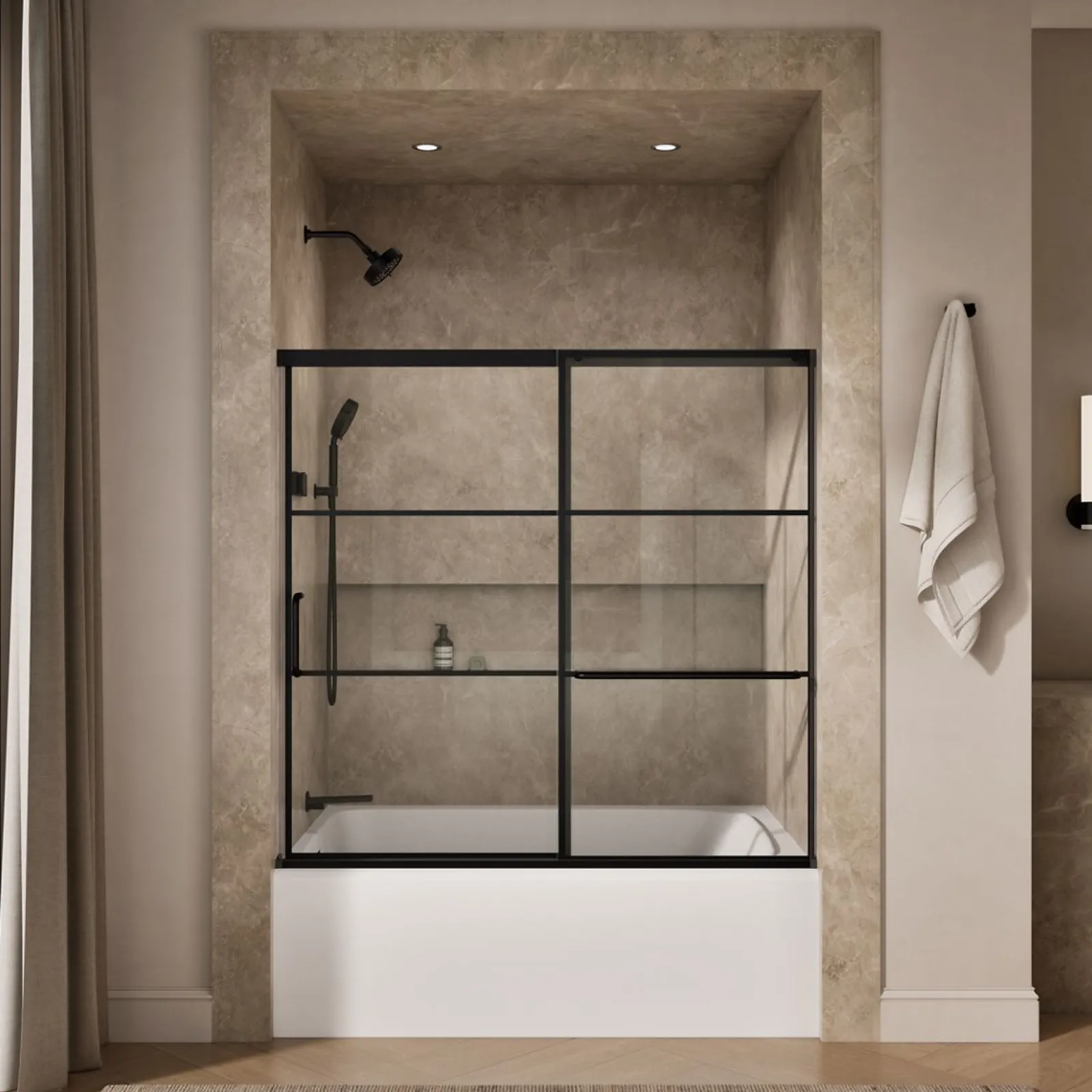 56-1/4"-59-5/8" W x 56-3/4" H sliding bath door with 1/4"-thick Crystal Clear glass^Kohler Outlet