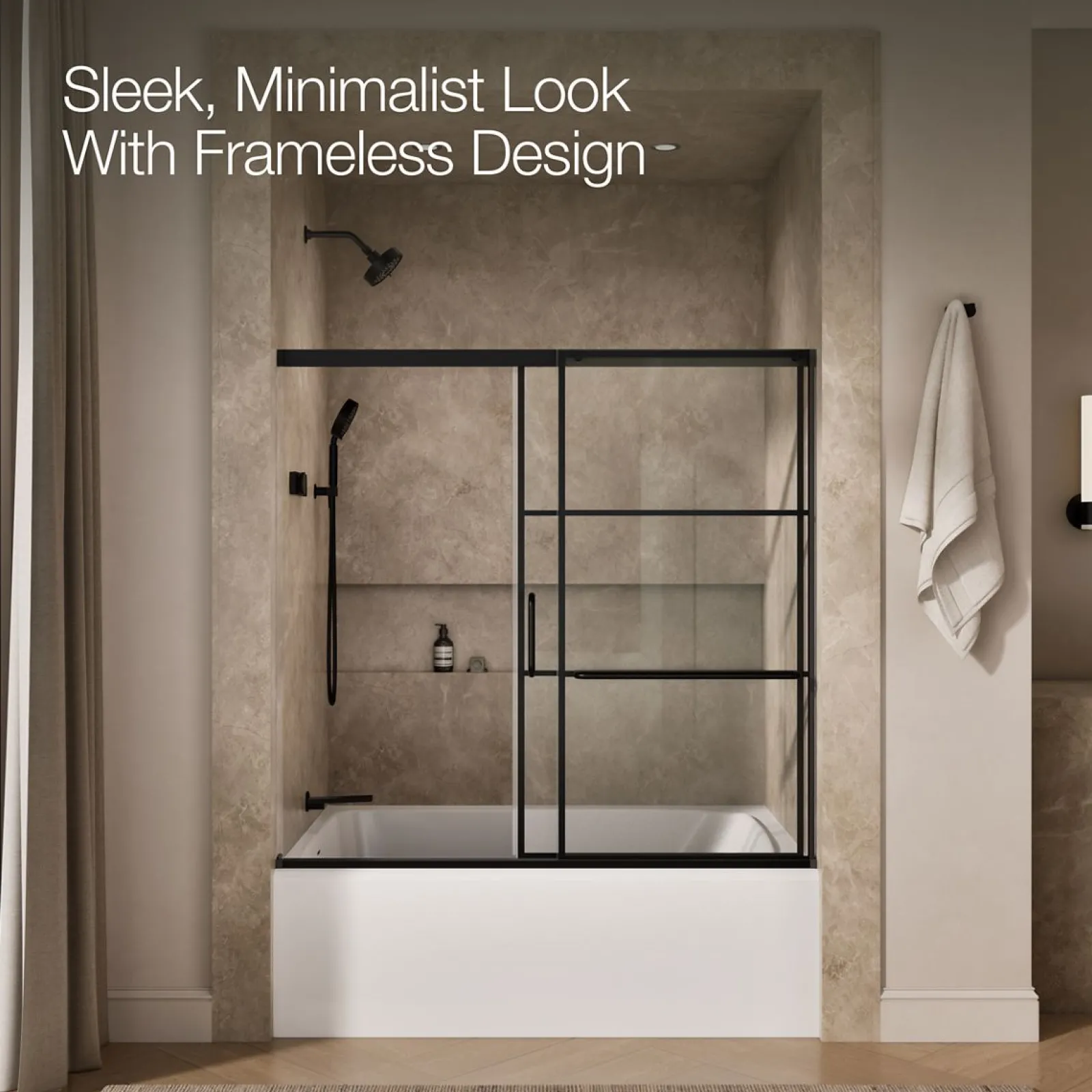 56-1/4"-59-5/8" W x 56-3/4" H sliding bath door with 1/4"-thick Crystal Clear glass^Kohler Outlet