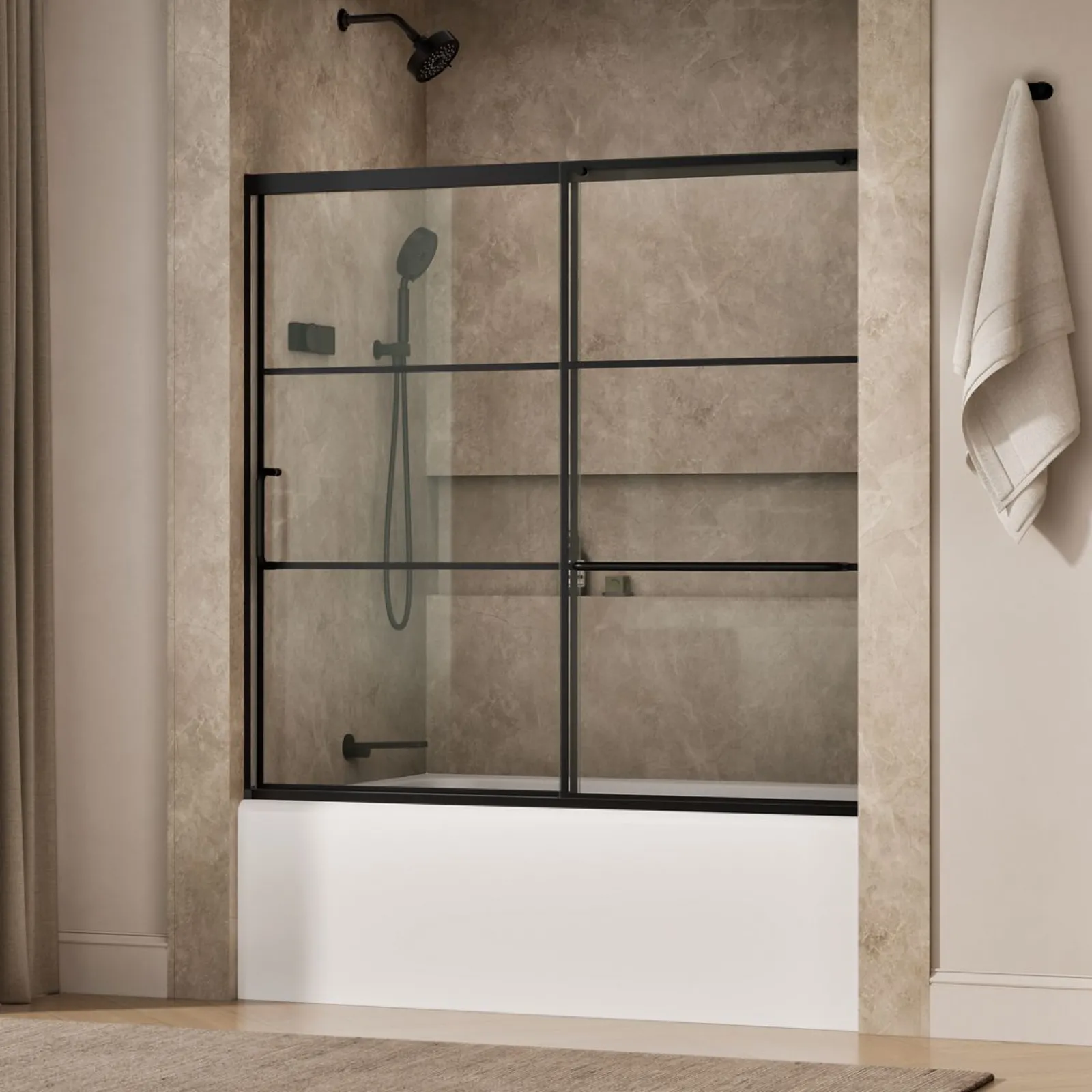 56-1/4"-59-5/8" W x 56-3/4" H sliding bath door with 5/16"-thick Crystal Clear glass^Kohler Discount