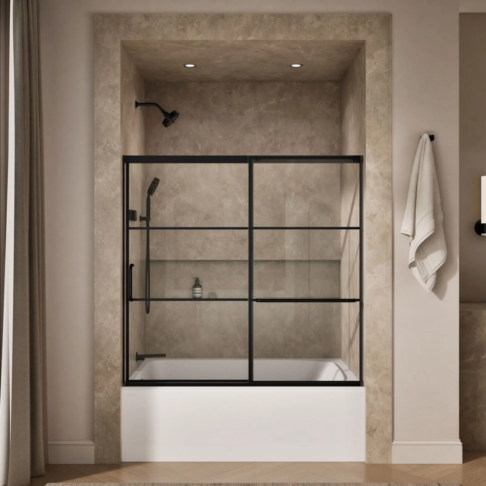 56-1/4"-59-5/8" W x 56-3/4" H sliding bath door with 5/16"-thick Crystal Clear glass^Kohler Discount