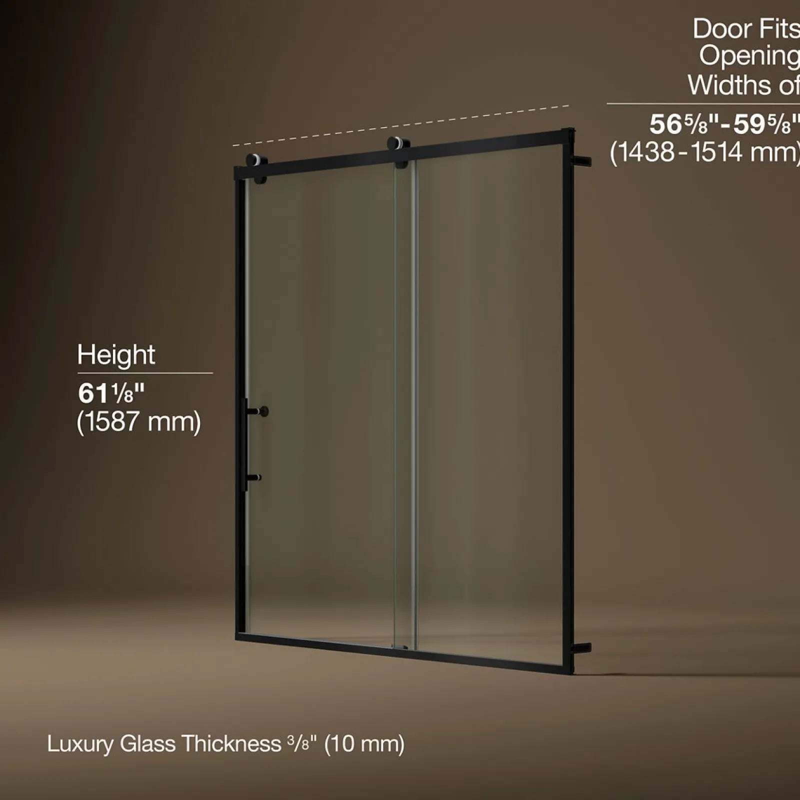56-5/8"-59-5/8" W x 62-1/2" H sliding bath door with 3/8"-thick Crystal Clear glass^Kohler Online