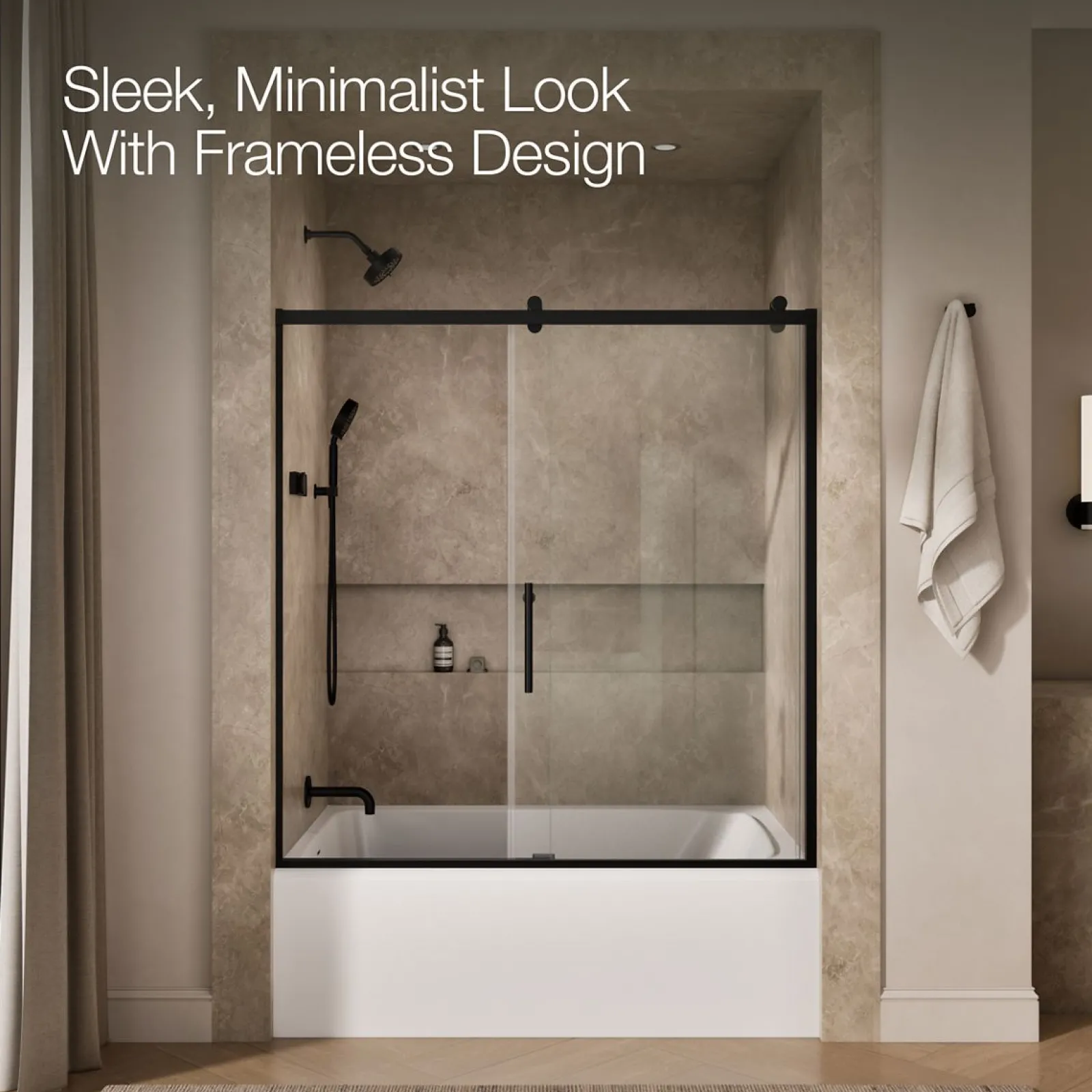 56-5/8"-59-5/8" W x 62-1/2" H sliding bath door with 3/8"-thick Crystal Clear glass^Kohler Online
