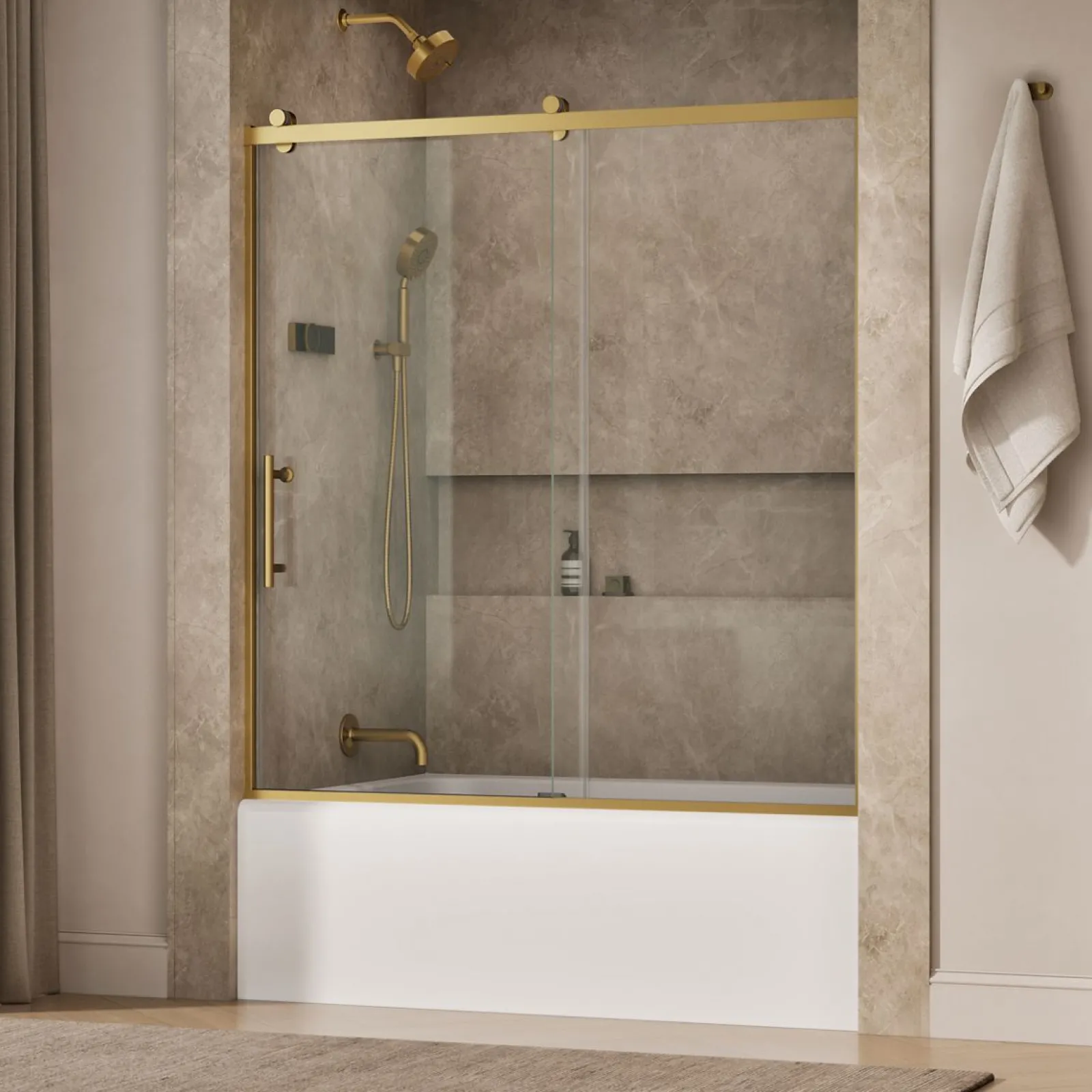 56-5/8"-59-5/8" W x 62-1/2" H sliding bath door with 3/8"-thick Crystal Clear glass^Kohler Online