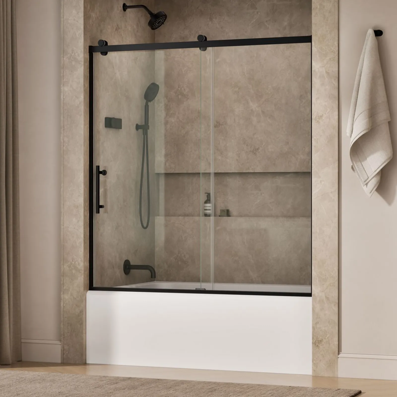 56-5/8"-59-5/8" W x 62-1/2" H sliding bath door with 3/8"-thick Crystal Clear glass^Kohler Online
