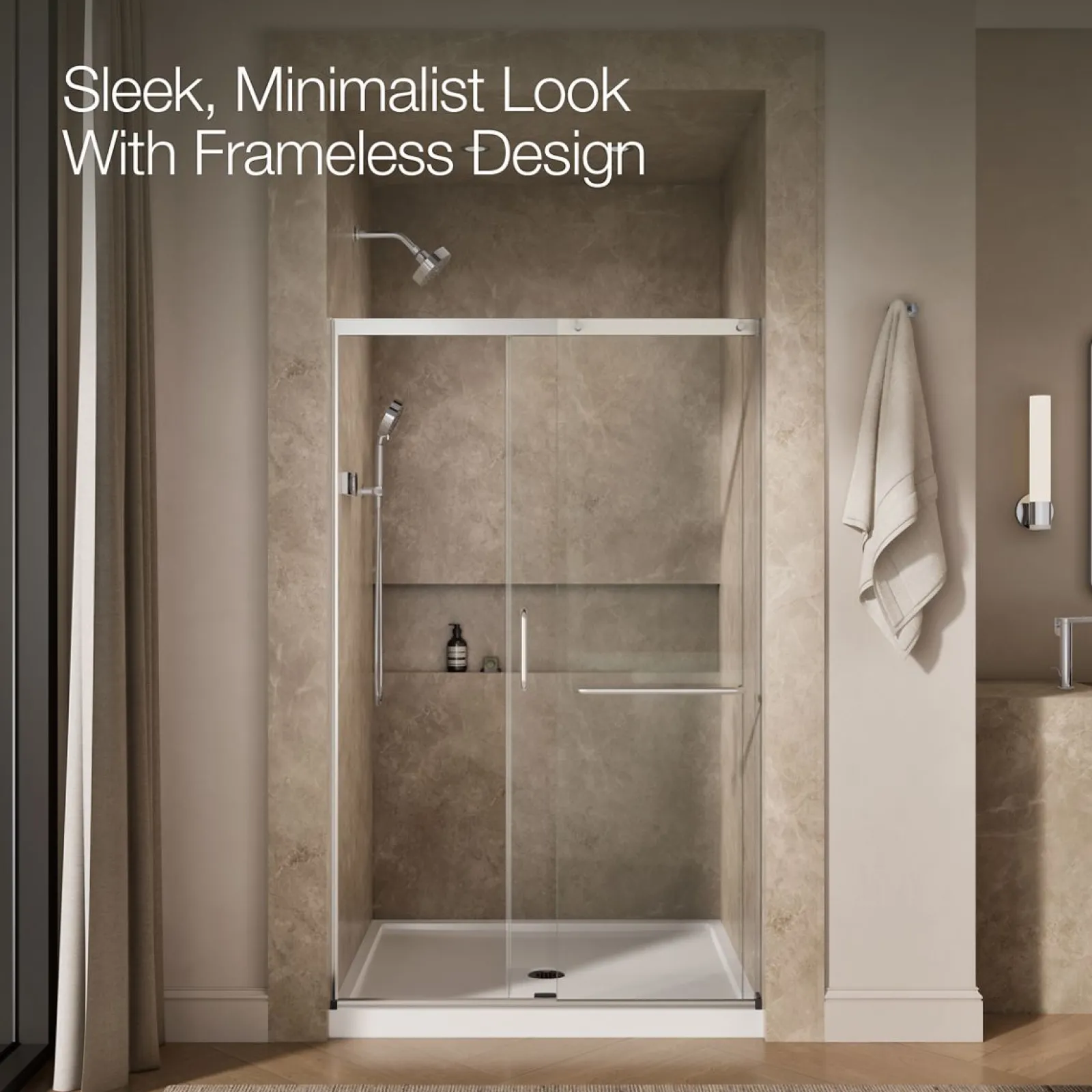 44-1/4"-47-5/8" W x 75-1/2" H sliding shower door with 5/16"-thick Crystal Clear glass^Kohler