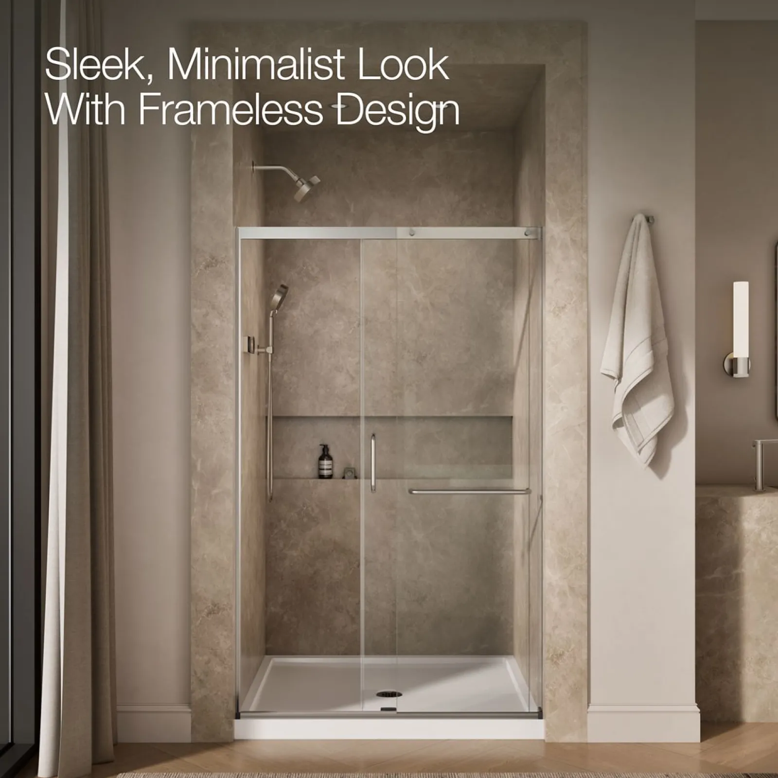 44-1/4"-47-5/8" W x 75-1/2" H sliding shower door with 5/16"-thick Crystal Clear glass^Kohler