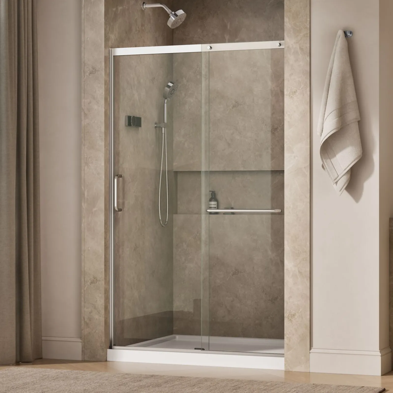 44-1/4"-47-5/8" W x 75-1/2" H sliding shower door with 5/16"-thick Crystal Clear glass^Kohler