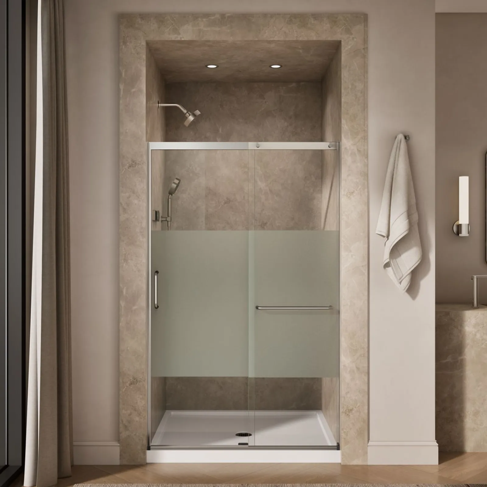 44-1/4"-47-5/8" W x 75-1/2" H sliding shower door with 5/16"-thick Crystal Clear glass^Kohler