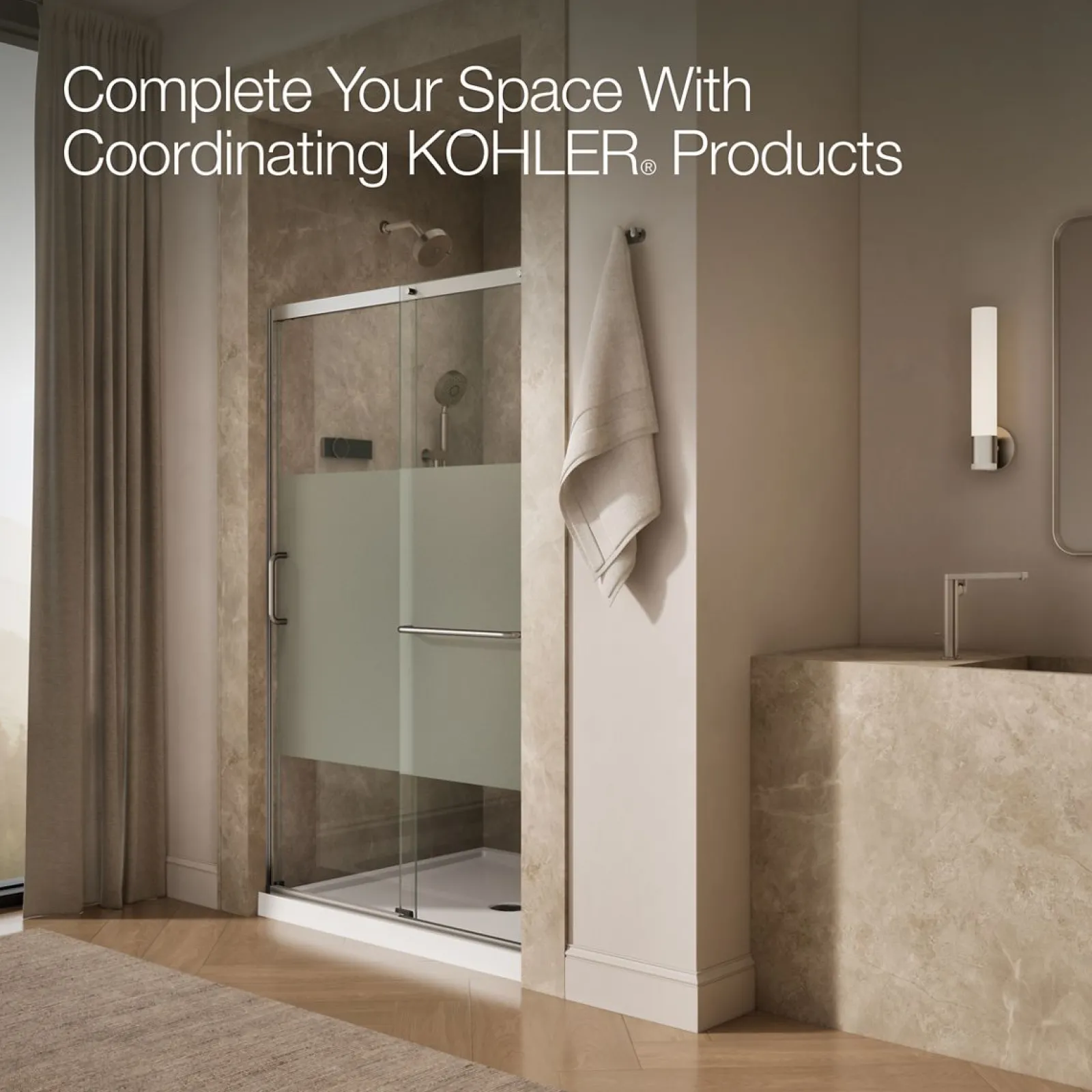 44-1/4"-47-5/8" W x 75-1/2" H sliding shower door with 5/16"-thick Crystal Clear glass^Kohler