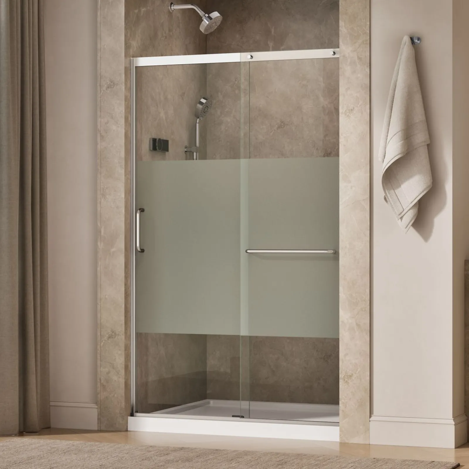 44-1/4"-47-5/8" W x 75-1/2" H sliding shower door with 5/16"-thick Crystal Clear glass^Kohler