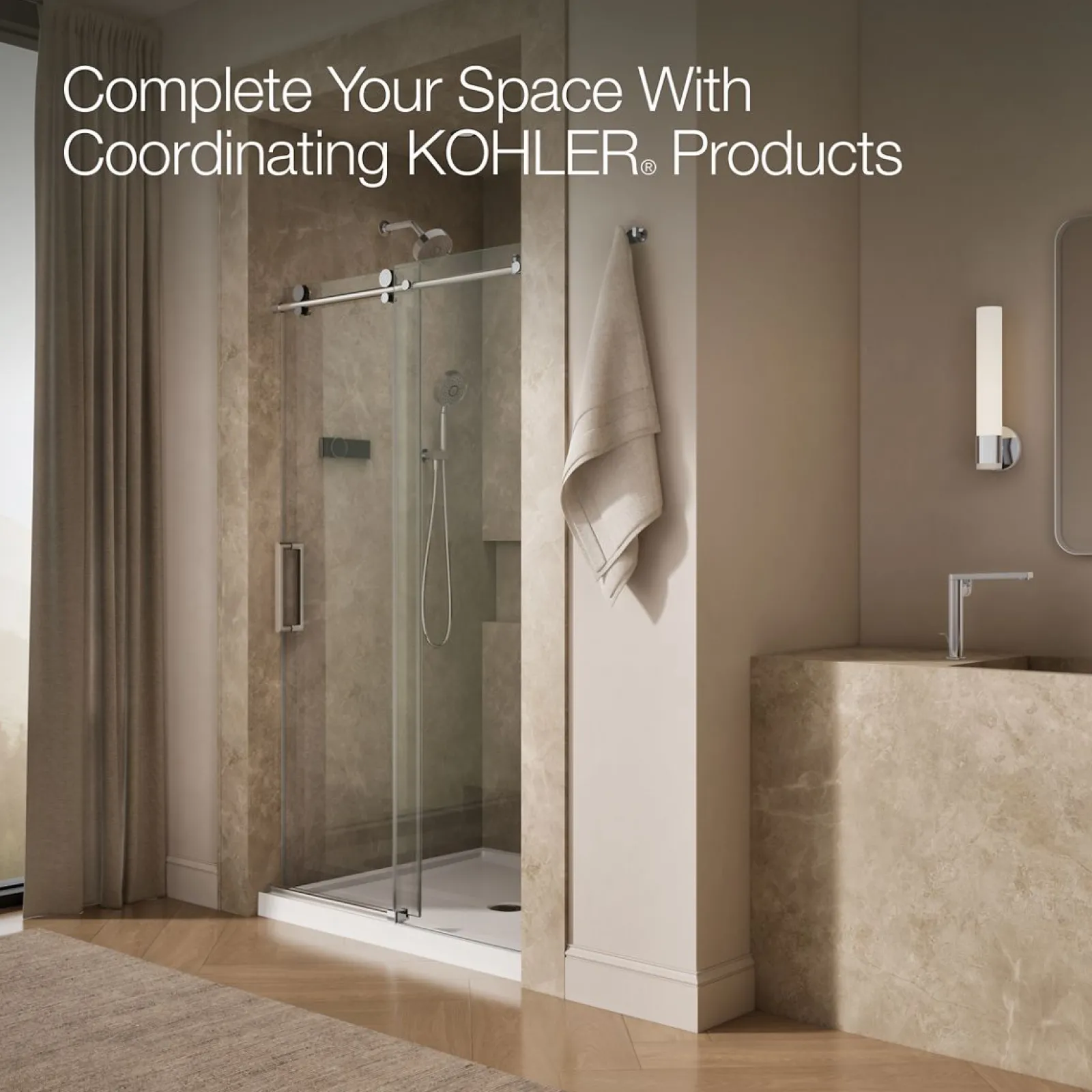 44-1/8"-47-7/8" W x 78" H sliding shower door with 3/8"-thick Crystal Clear glass^Kohler Discount