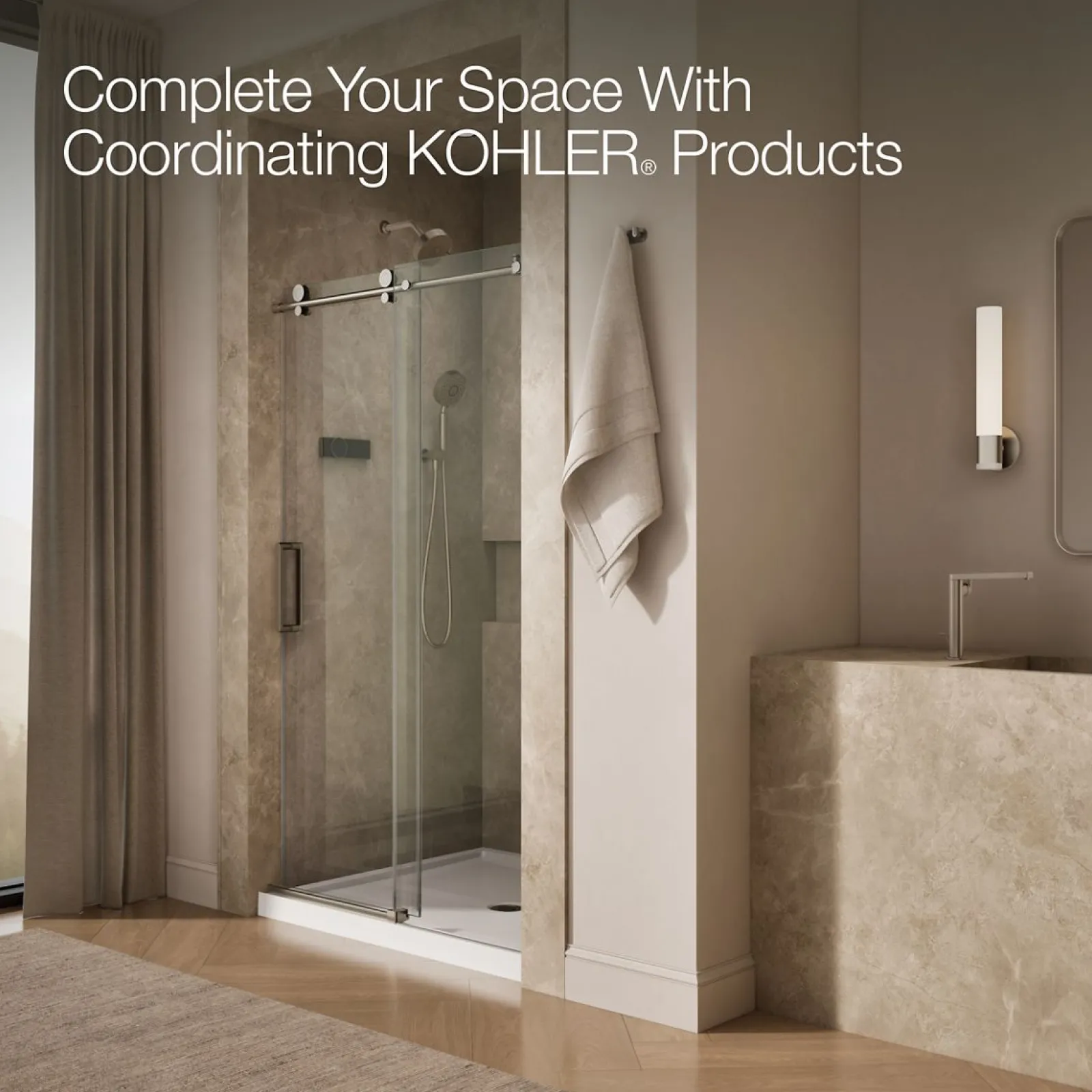 44-1/8"-47-7/8" W x 78" H sliding shower door with 3/8"-thick Crystal Clear glass^Kohler Discount