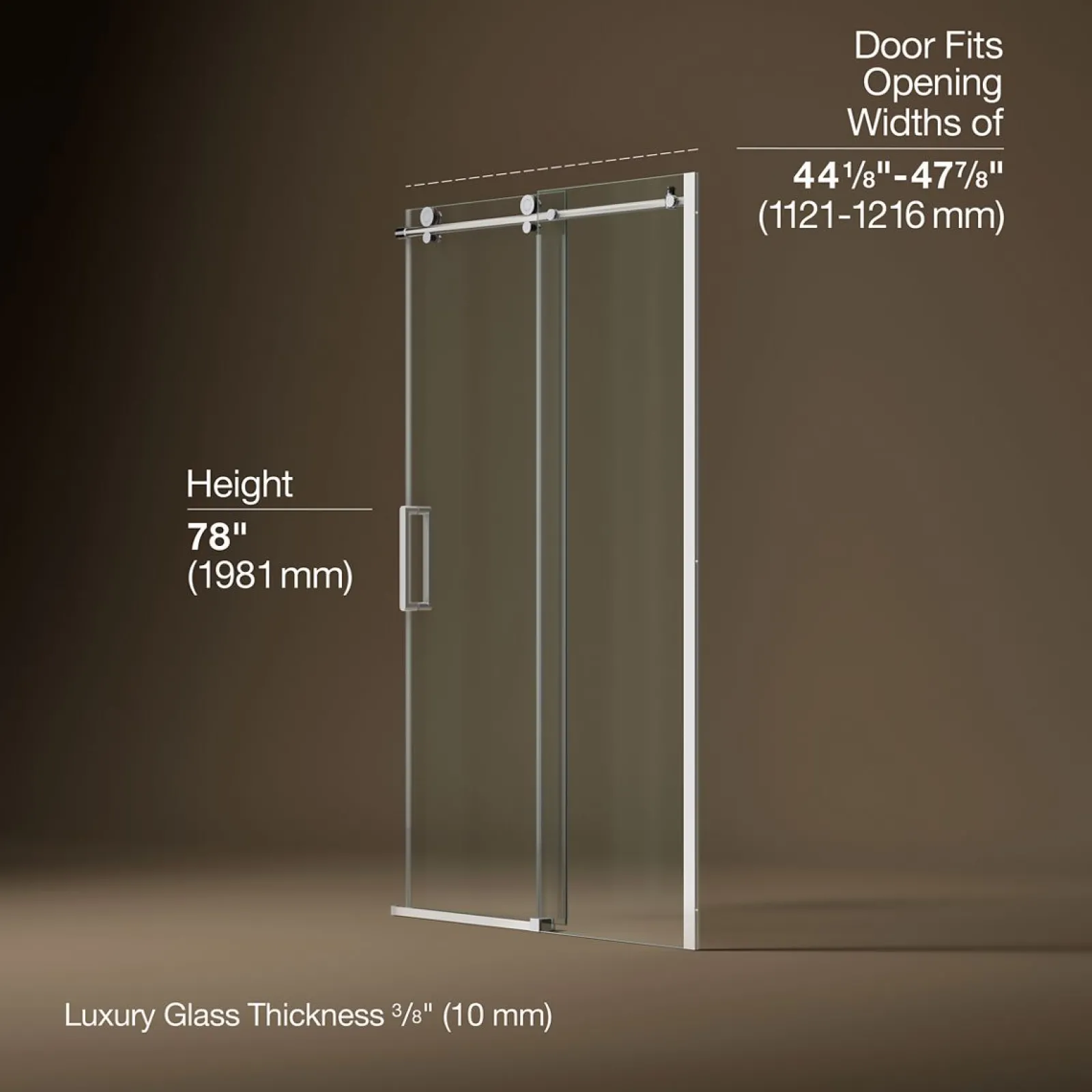 44-1/8"-47-7/8" W x 78" H sliding shower door with 3/8"-thick Crystal Clear glass^Kohler Discount