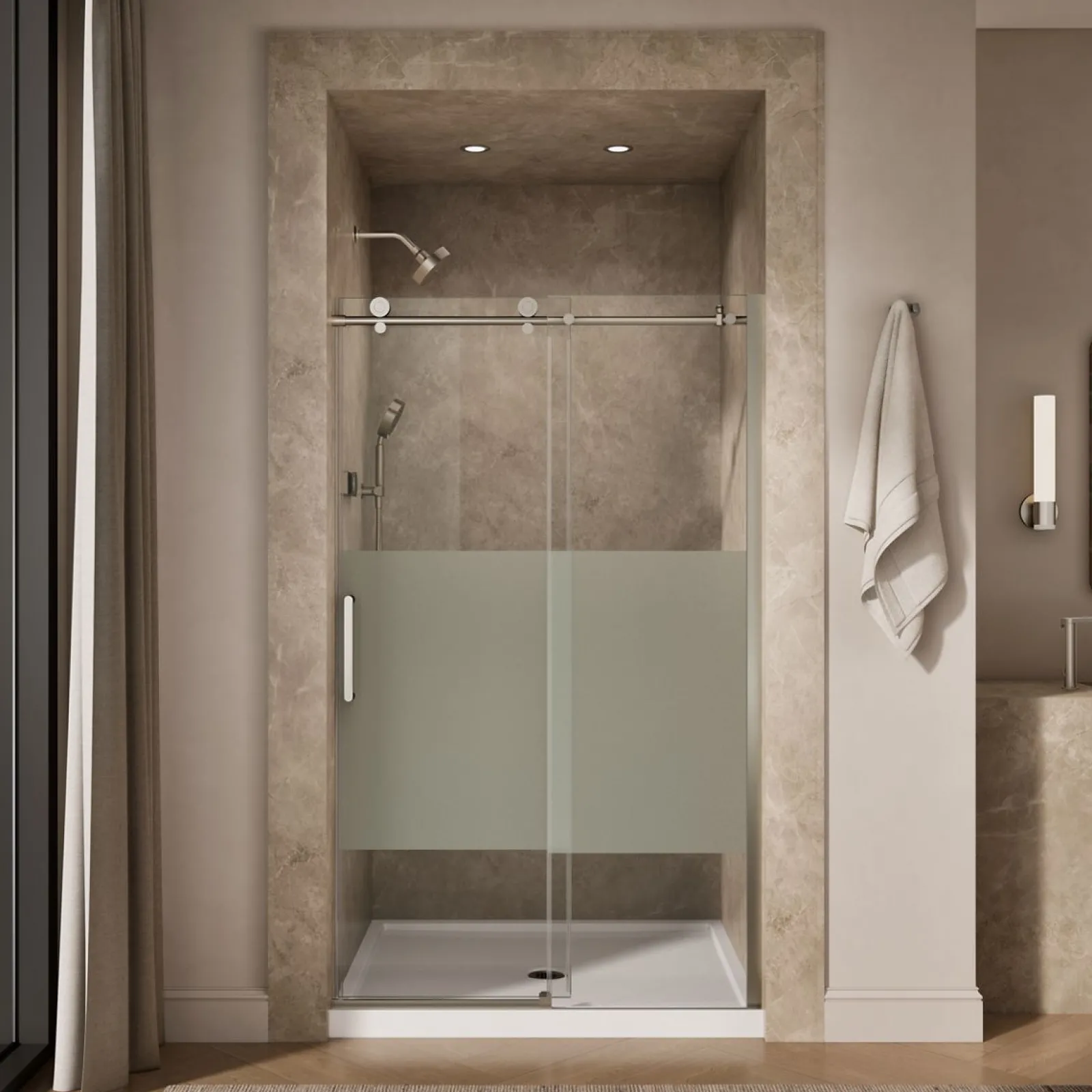 44-1/8"-47-7/8" W x 78" H sliding shower door with 3/8"-thick Crystal Clear glass^Kohler