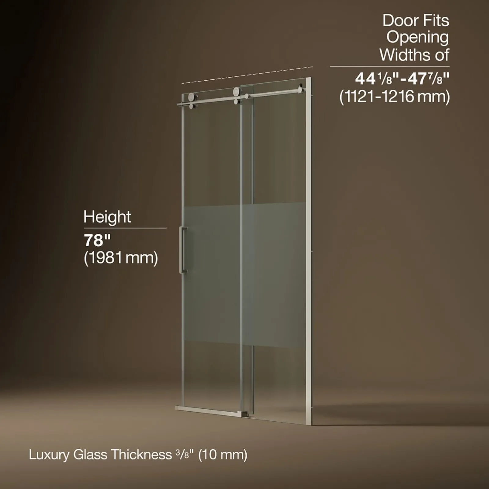 44-1/8"-47-7/8" W x 78" H sliding shower door with 3/8"-thick Crystal Clear glass^Kohler