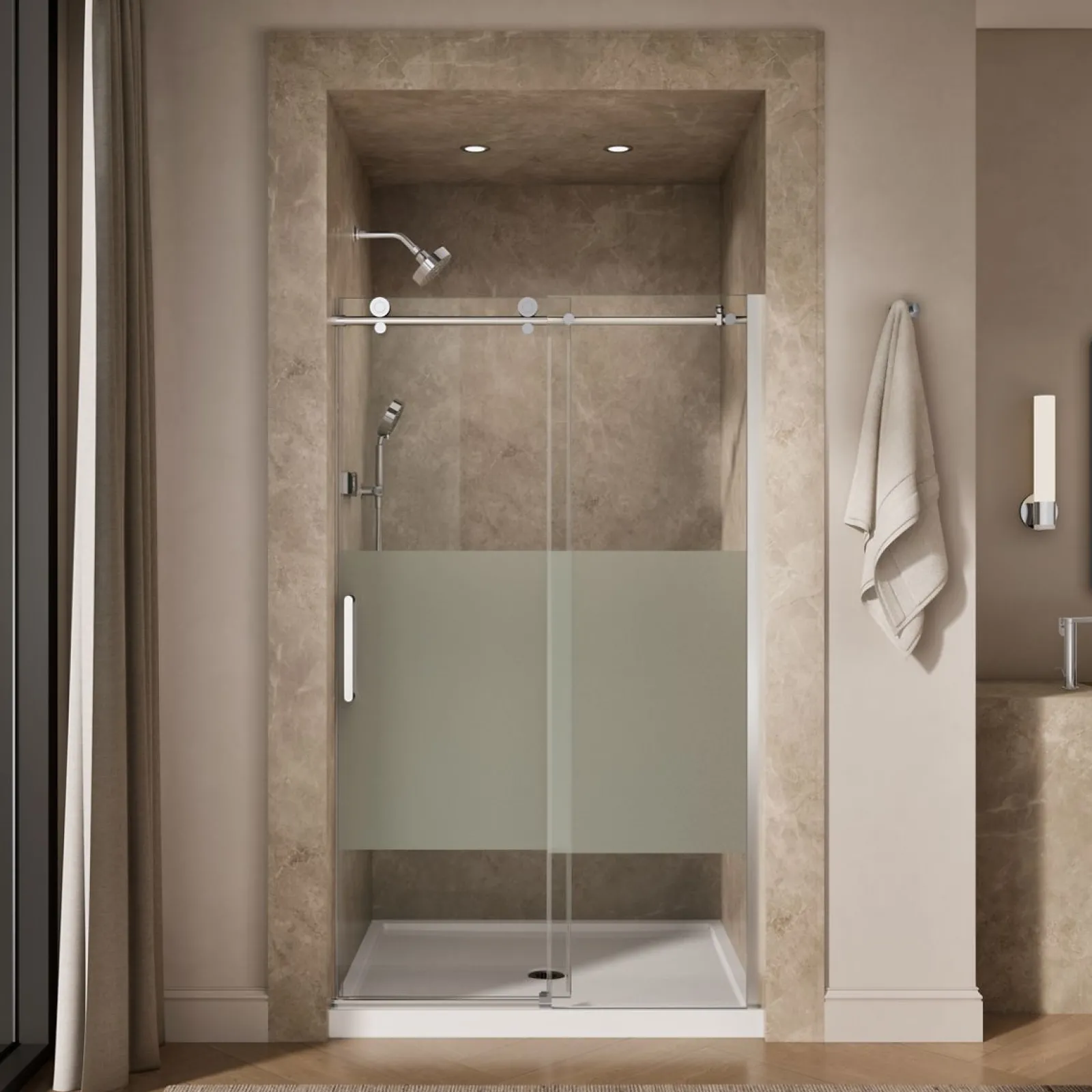 44-1/8"-47-7/8" W x 78" H sliding shower door with 3/8"-thick Crystal Clear glass^Kohler