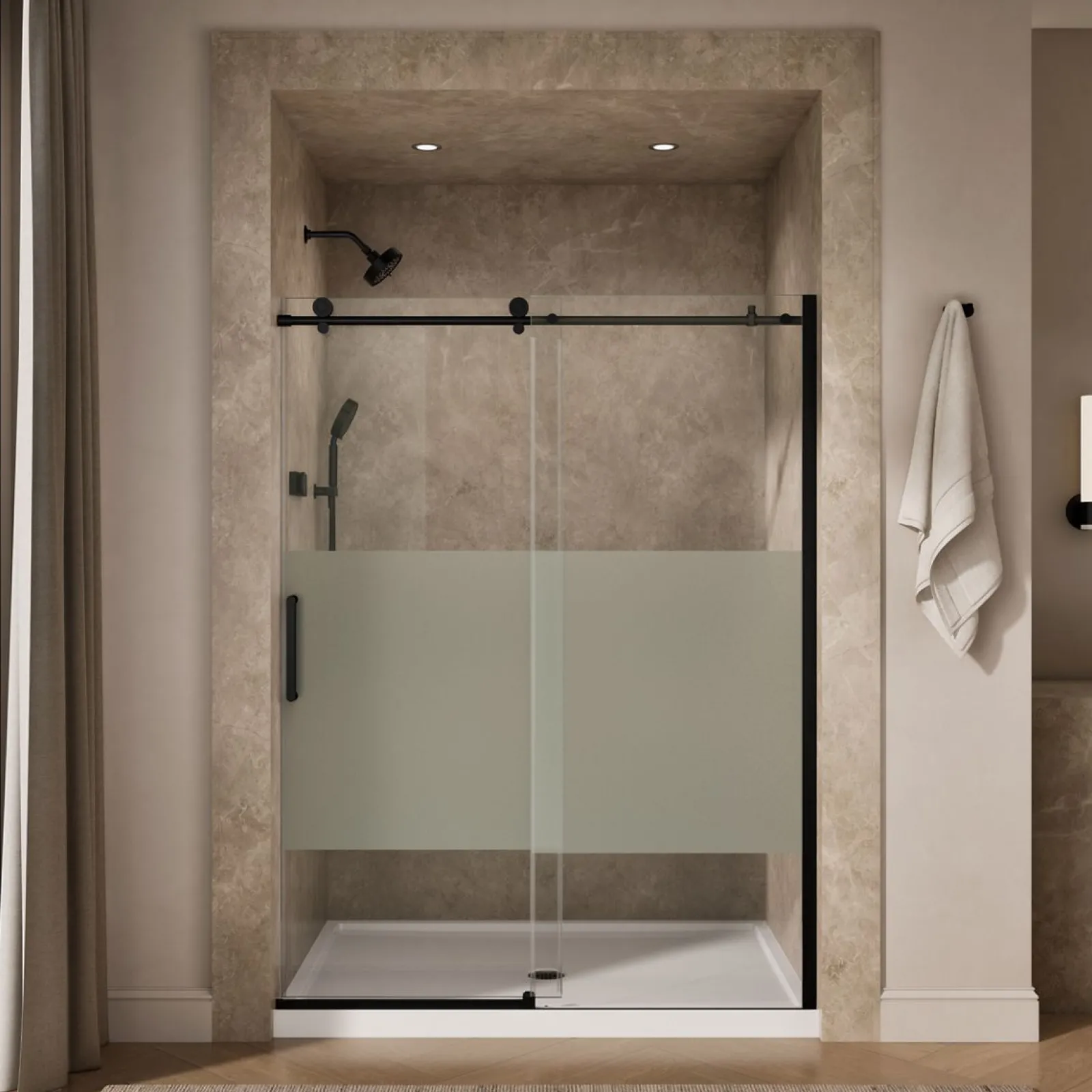 56-1/8"-59-7/8" W x 78" H sliding shower door with 3/8"-thick Crystal Clear glass^Kohler Best