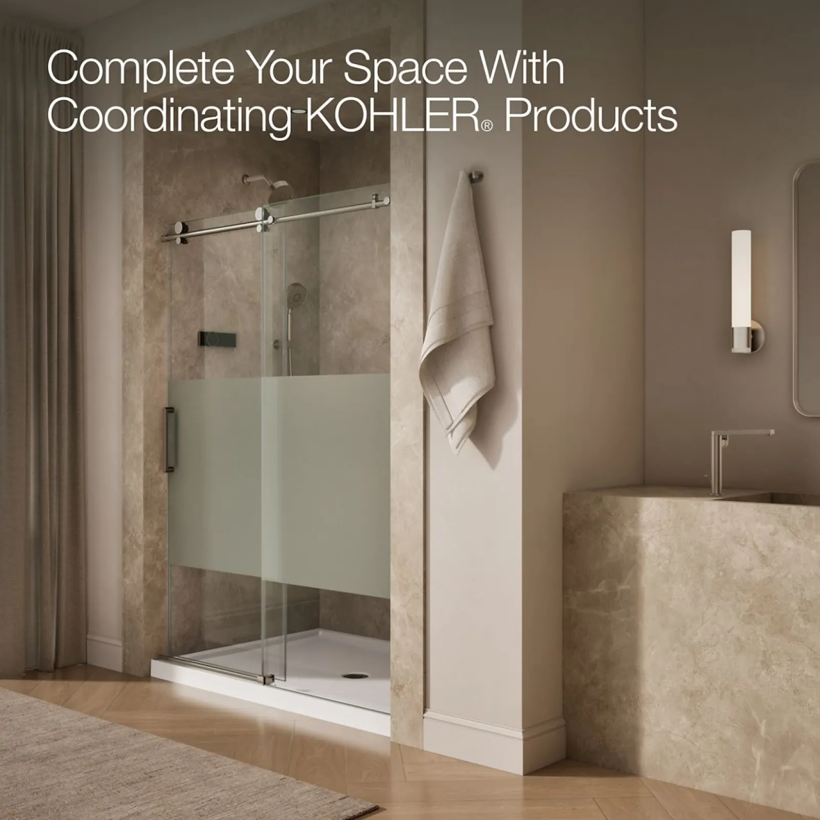 56-1/8"-59-7/8" W x 78" H sliding shower door with 3/8"-thick Crystal Clear glass^Kohler Best