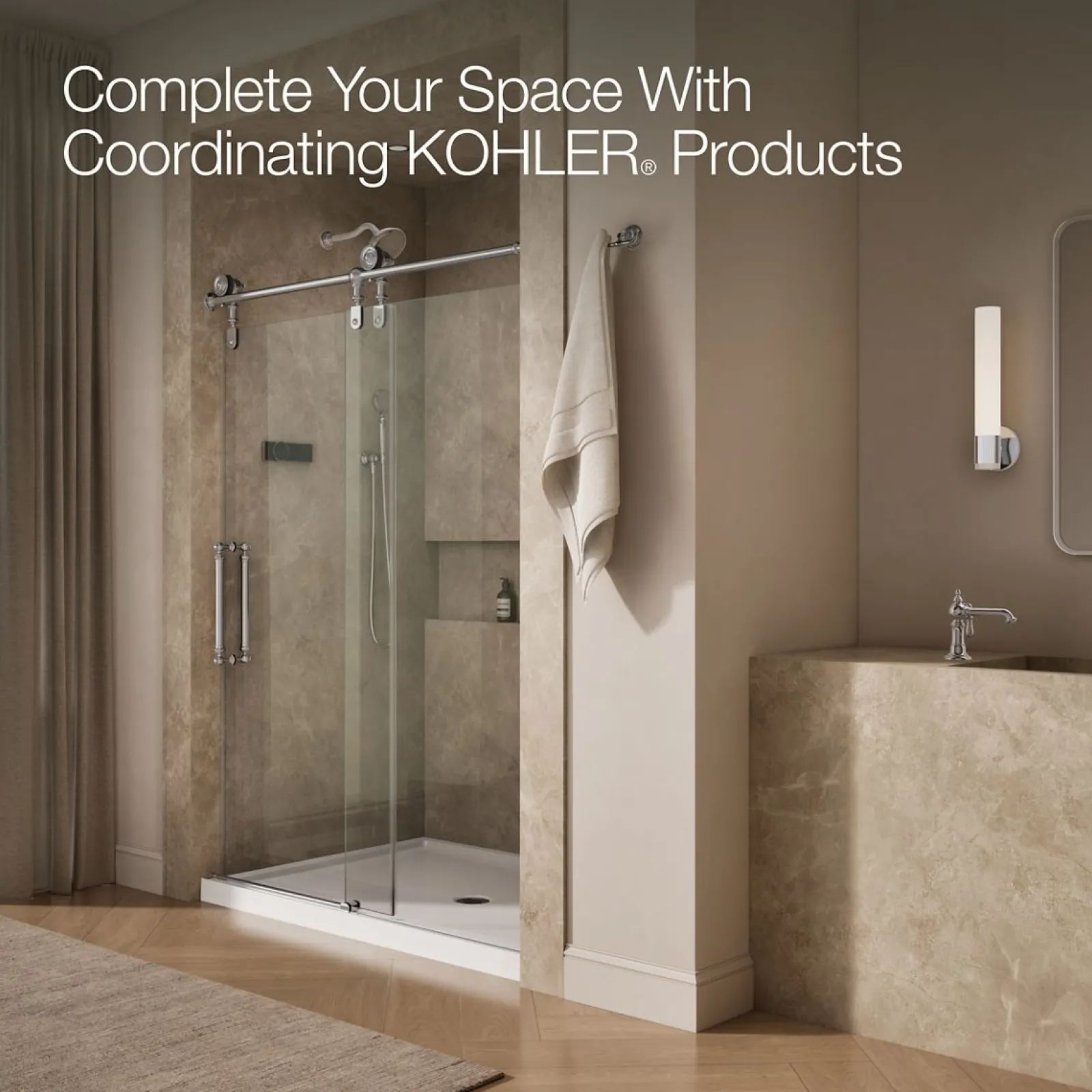 58-1/4"-59-1/4" W x 80-7/8" H sliding shower door with 3/8"-thick Crystal Clear glass^Kohler Outlet
