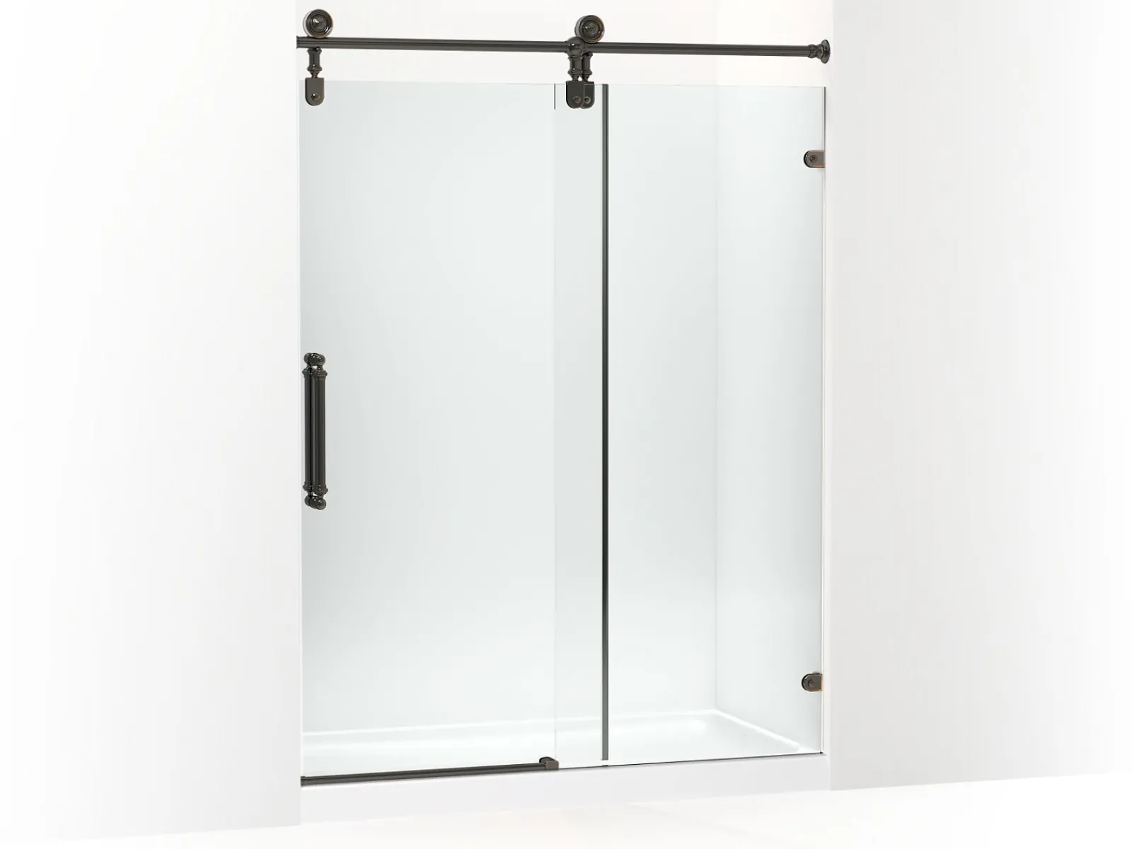 57-1/4"-58-1/4" W x 80-7/8" H sliding shower door with 3/8"-thick Crystal Clear glass^Kohler